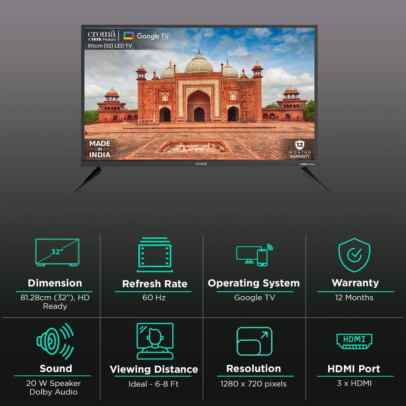 Croma 80 cm (32 inch) HD Ready LED Smart Google TV with Dolby Audio_2