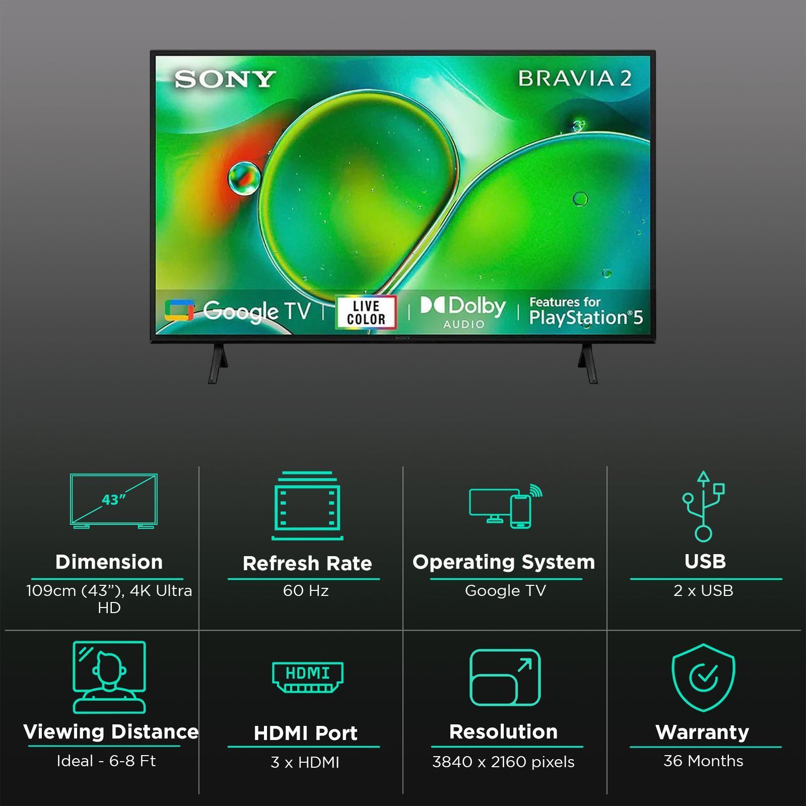SONY BRAVIA 2 109.22 cm (43 inch) 4K Ultra HD LCD Smart Android TV with 4K Processor X1 (2024 Model) _3