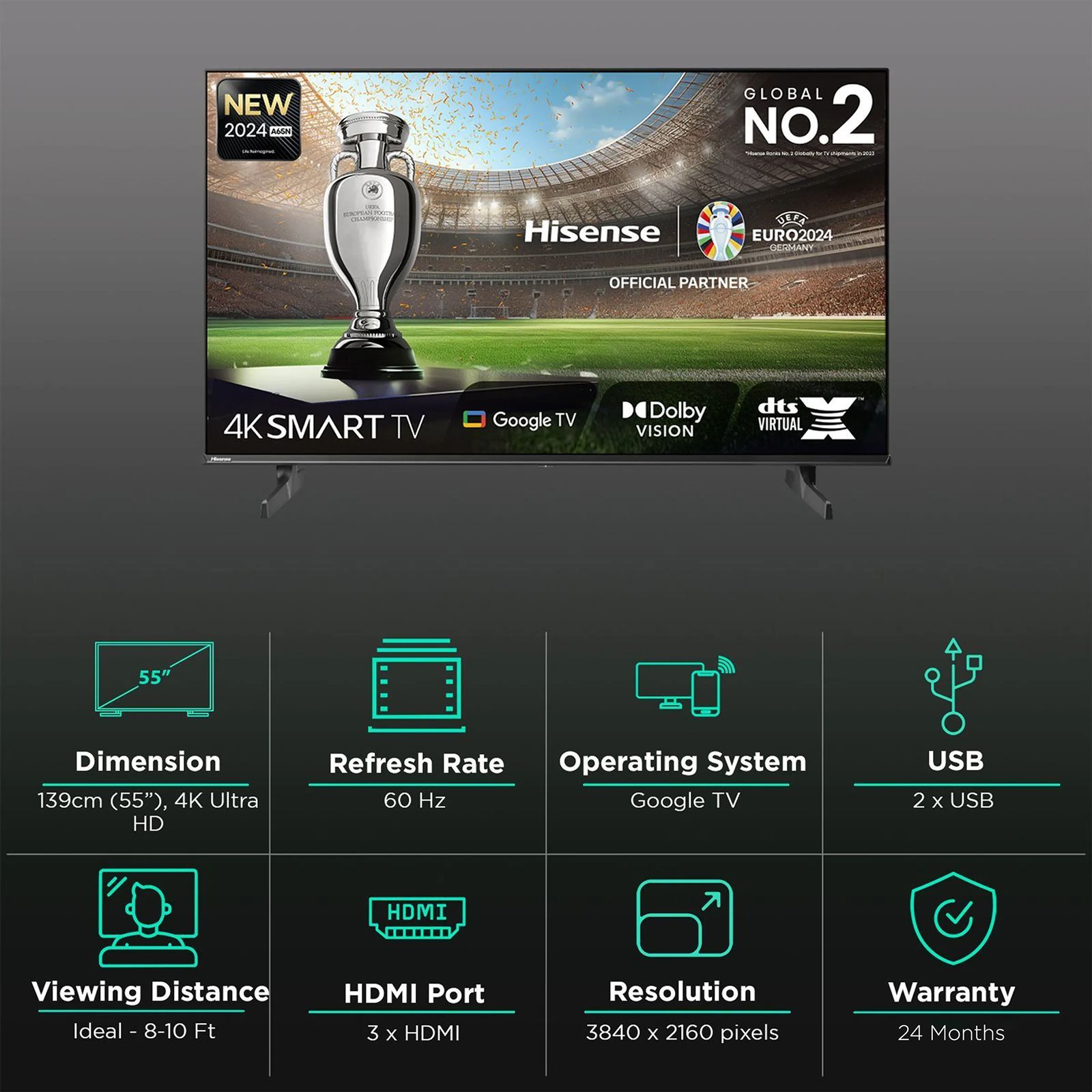 Hisense A65N 140 cm (55 inch) LED 4K Ultra HD Google TV with Dolby Vision & Dolby Digital (2024 model)_3