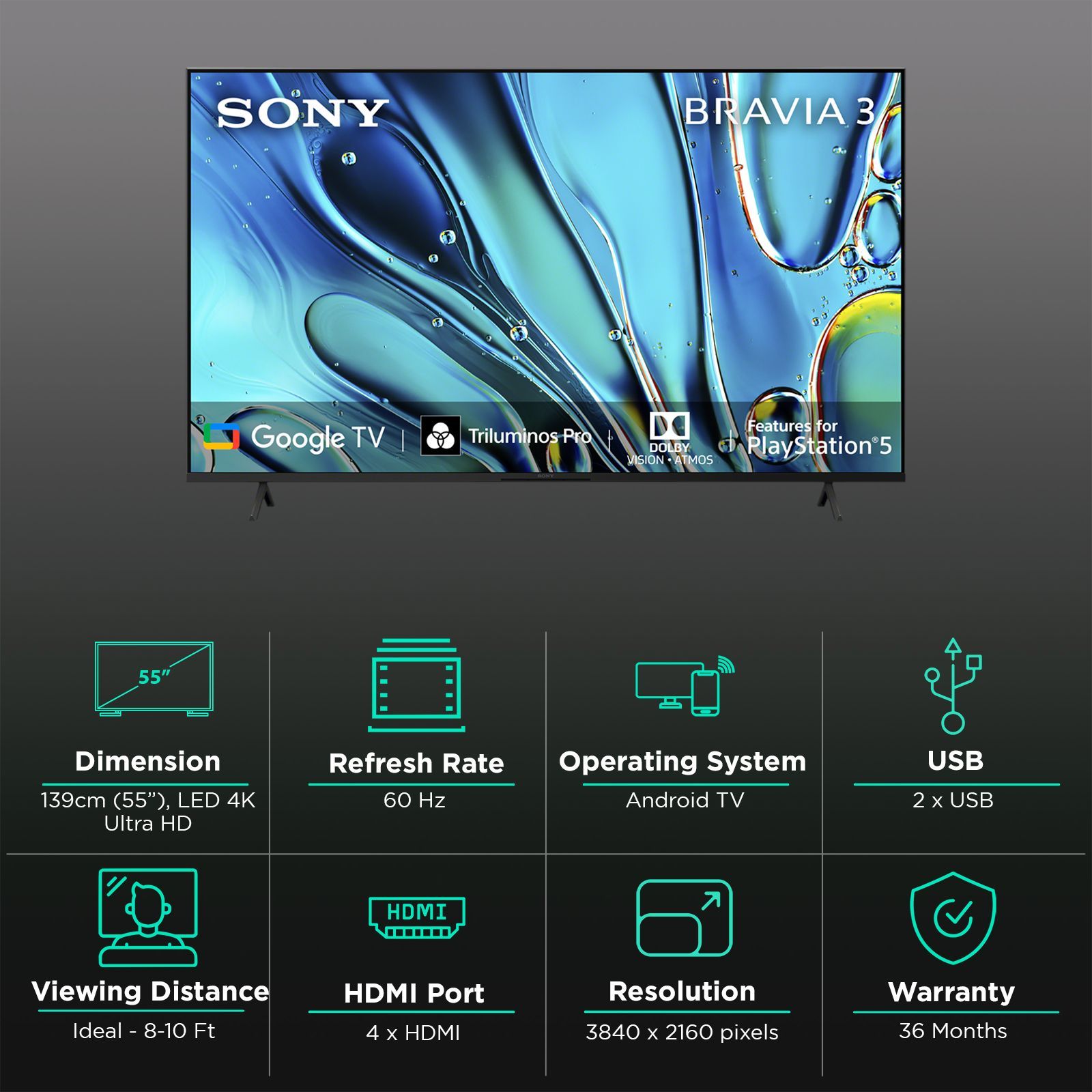 SONY BRAVIA 3 139.7 cm (55 inch) 4K Ultra HD LCD Smart Android TV with Auto Low Latency Mode (2024 Model) _3