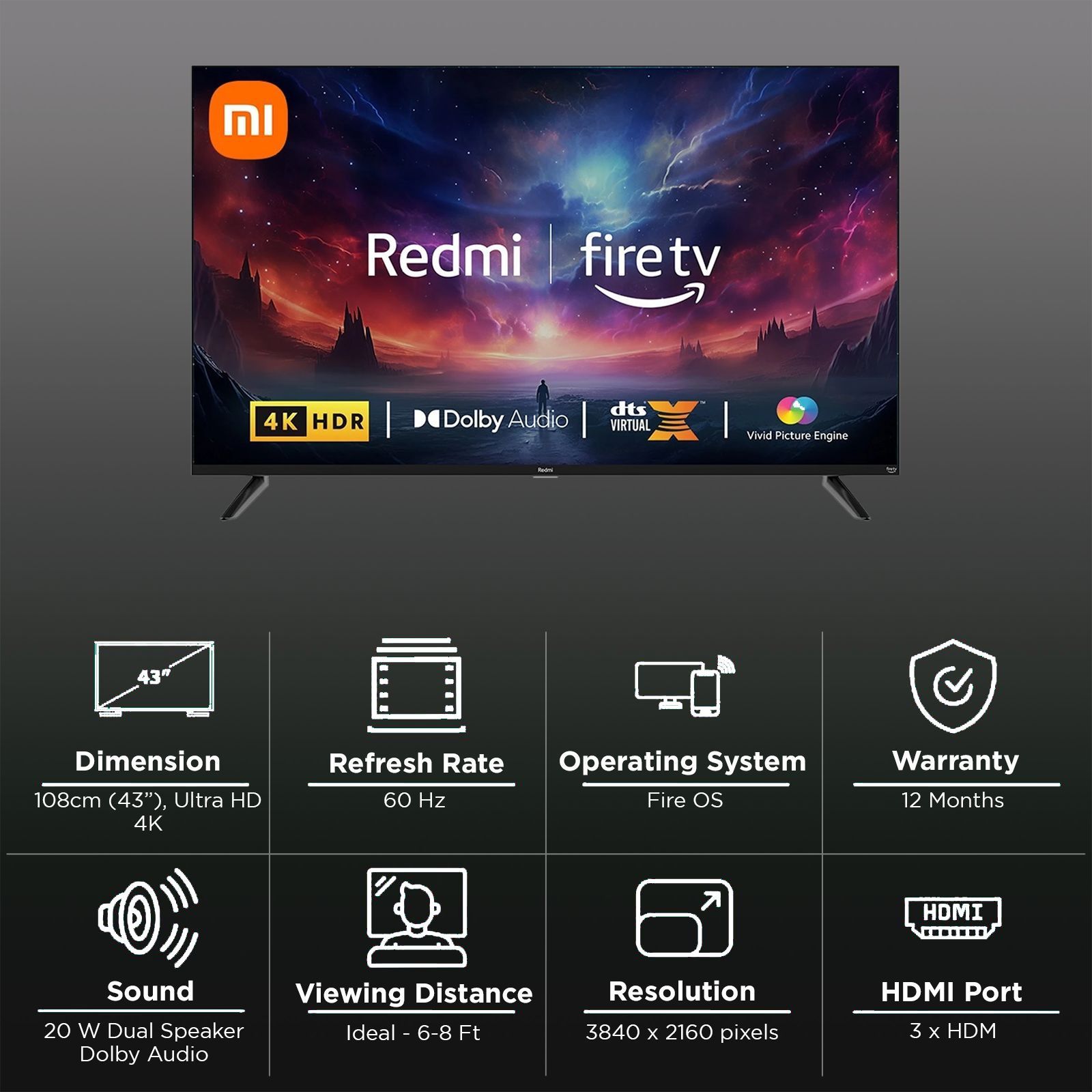 Redmi L43R8-FVIN 108 cm (43 inch) 4K Ultra HD LED Fire TV with Vivid Picture Engine (2023 model)_3