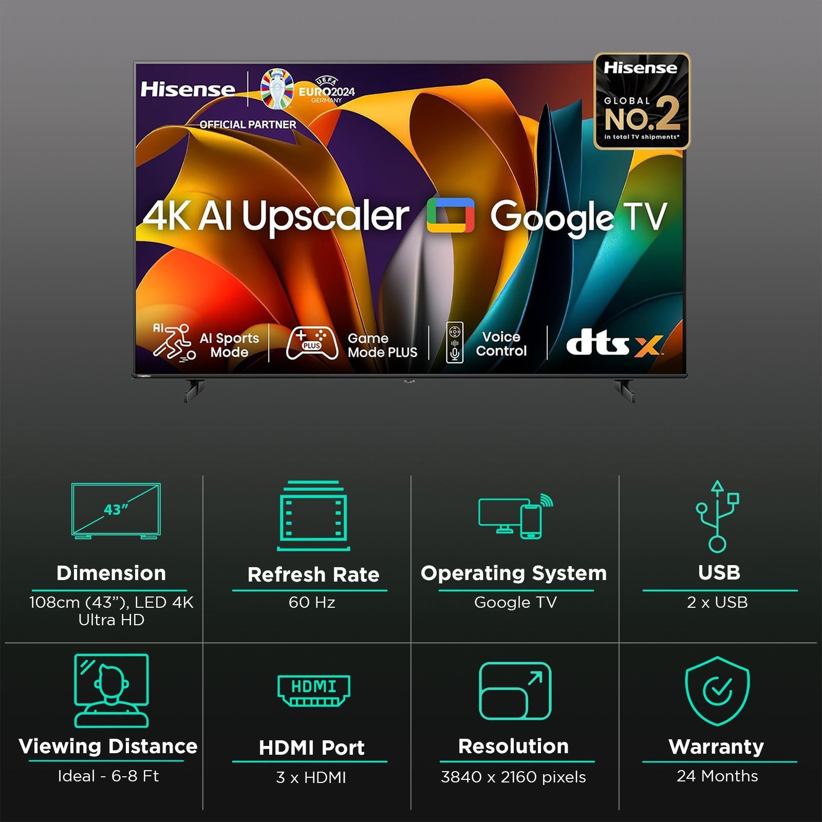 Hisense E6N 109.22 cm (43 inch) 4K Ultra HD LED Google TV with Dolby Digital (2024 model) Hisense E6N 109.22 cm (43 inch) 4K Ultra HD LED Google TV with Dolby Digital (2024 model)_3