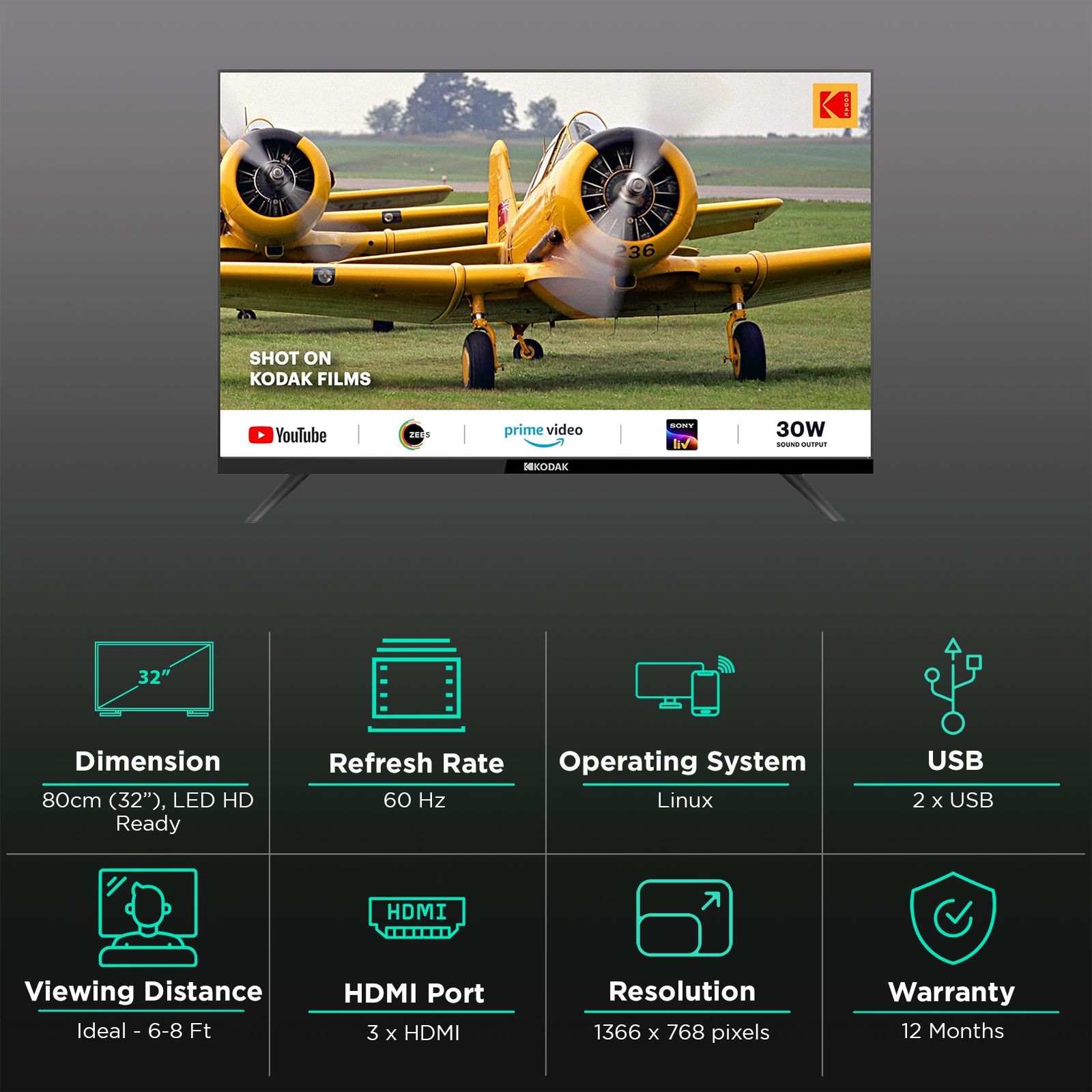 KODAK Special Edition Series 81.28 cm (32 inch) HD Ready LED Smart Linux TV with Screen Mirroring (2023 model)_3