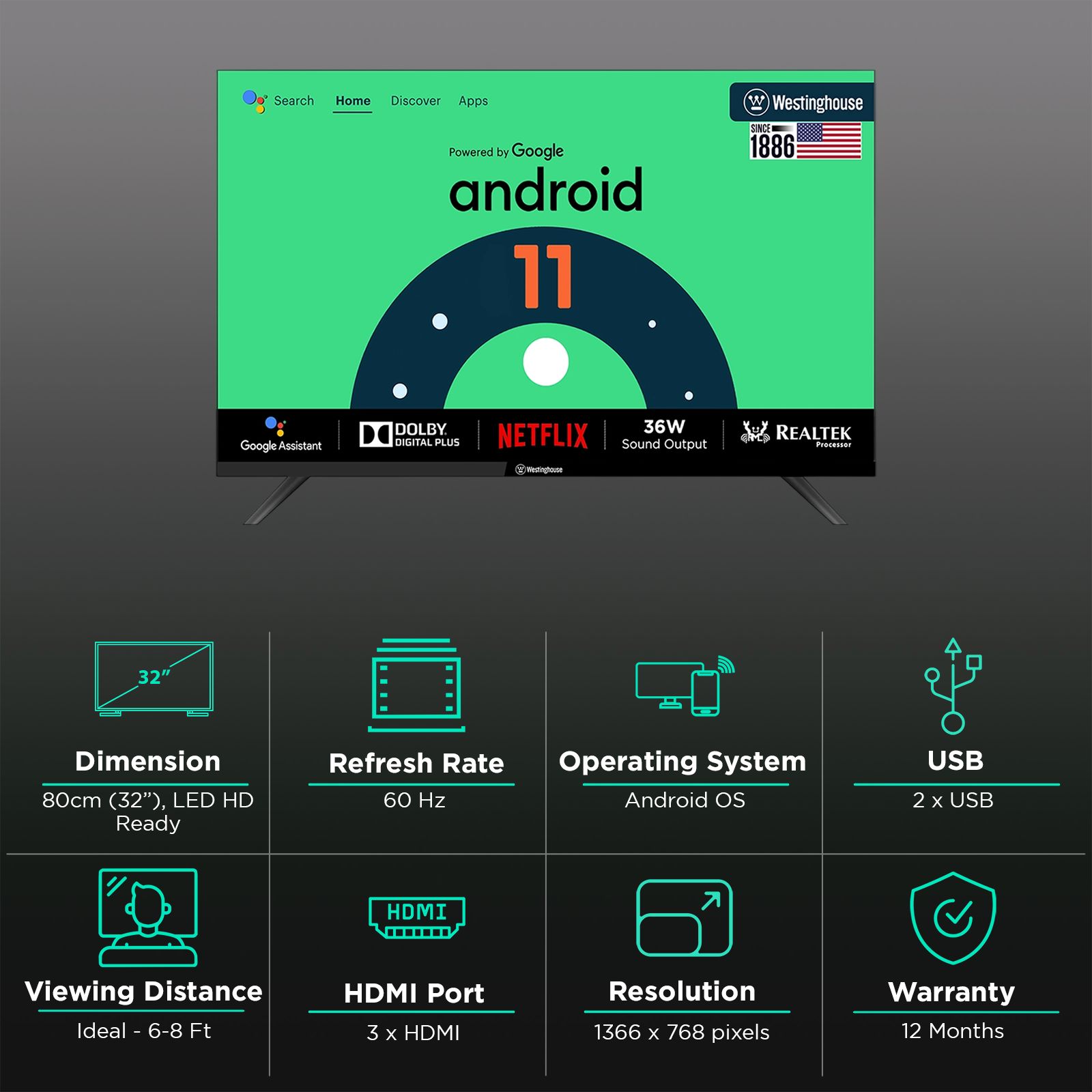 Westinghouse W2 Series 81.28 cm (32 inch) HD Ready LED Smart Android TV with Google Assistant (2023 model)_3