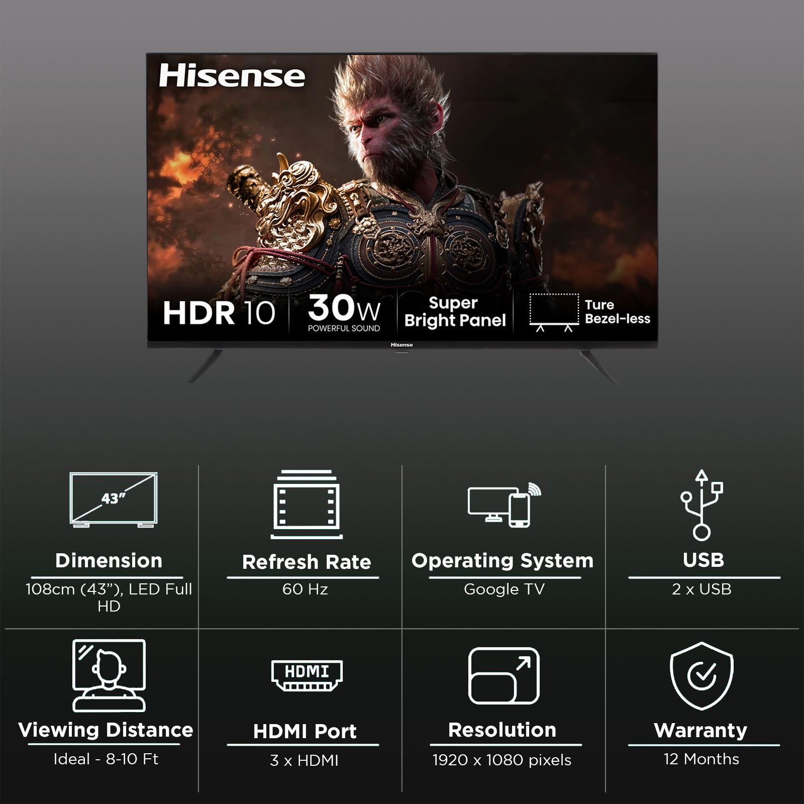 Hisense E43N 109.22 cm (43 inch) Full HD LED Smart Google TV with Dolby Audio (2024 model)_3