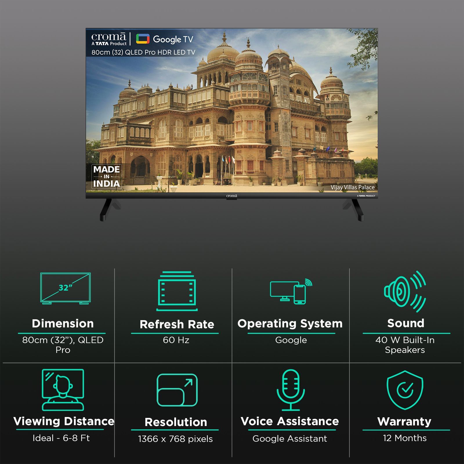 Croma 80 cm (32 inch) HD Ready QLED Pro Smart Google TV with Dolby Audio (2025 model) Croma 80 cm (32 inch) HD Ready QLED Pro Smart Google TV with Dolby Audio (2025 model)_3