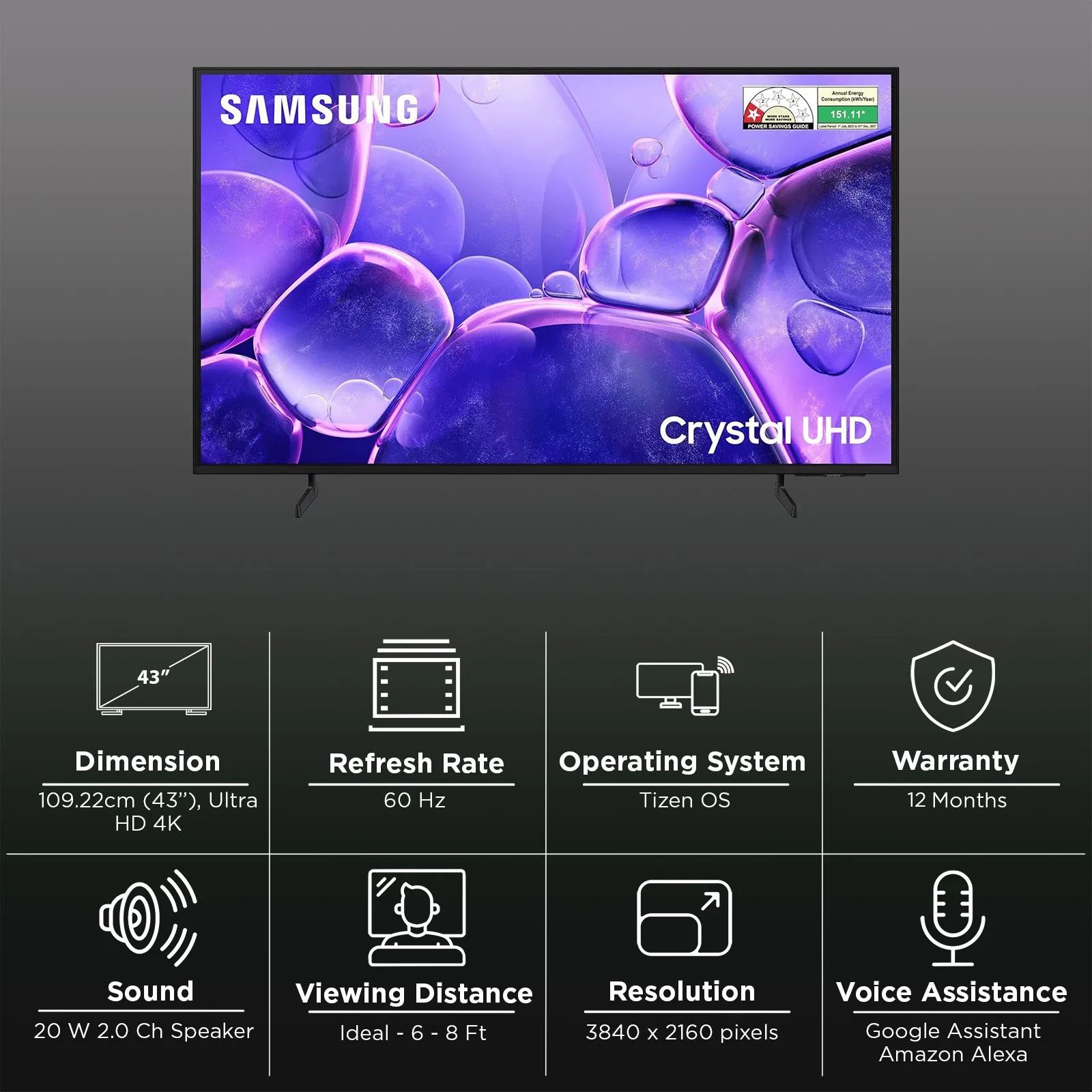 SAMSUNG U8100F 109 cm (43 inch) 4K Ultra HD LED Smart Tizen TV with Alexa & Google Assistant (2025 model) SAMSUNG U8100F 109 cm (43 inch) 4K Ultra HD LED Smart Tizen TV with Alexa & Google Assistant (2025 model)_3