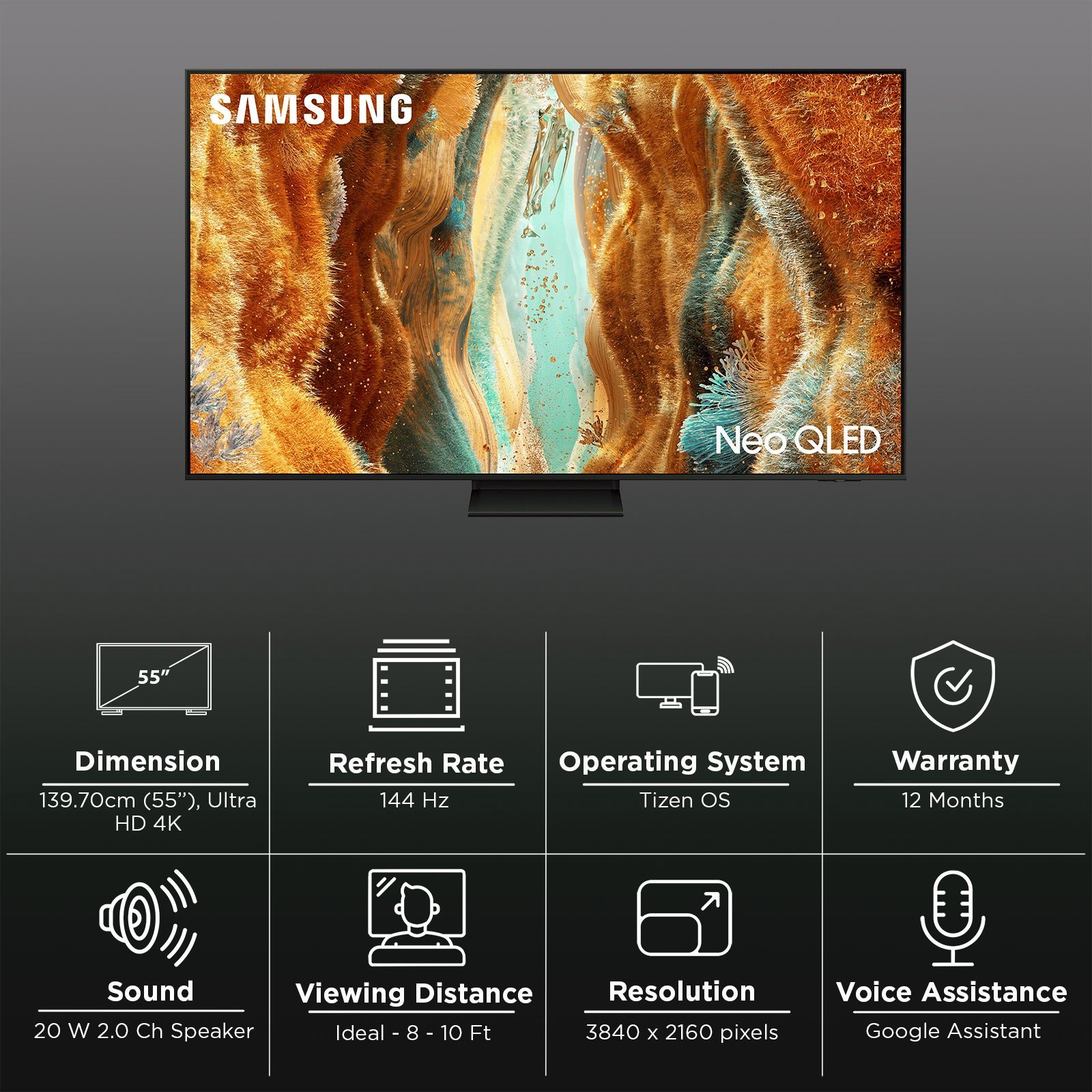 SAMSUNG QN70F 140 cm (55 inch) 4K Ultra HD Mini-LED Neo QLED Smart Tizen TV with Multiple Voice Assistant (2025 model)_3