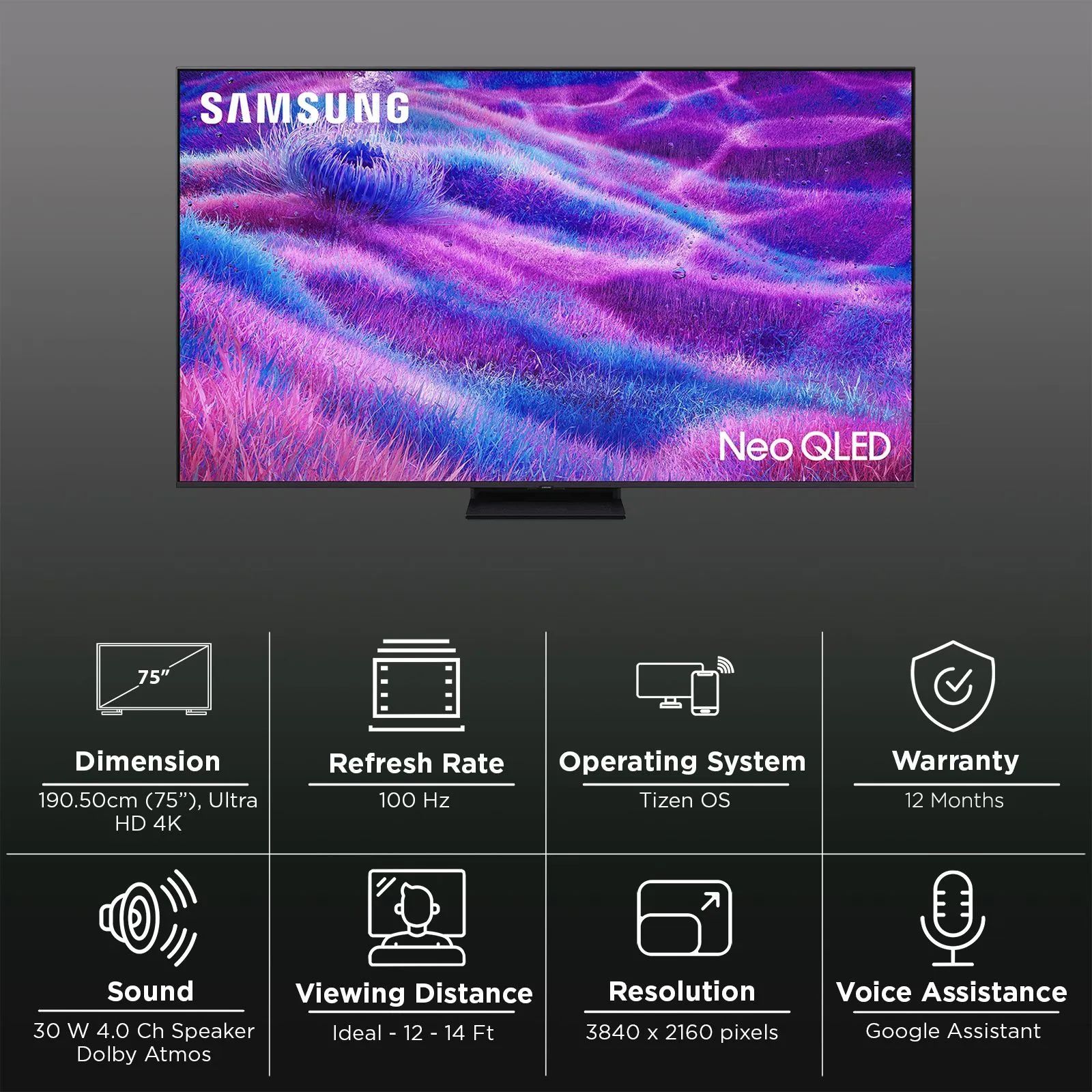SAMSUNG QN80F 190 cm (75 inch) 4K Ultra HD Mini-LED Neo QLED Smart Tizen TV with Multiple Voice Assistant (2025 Model)_3