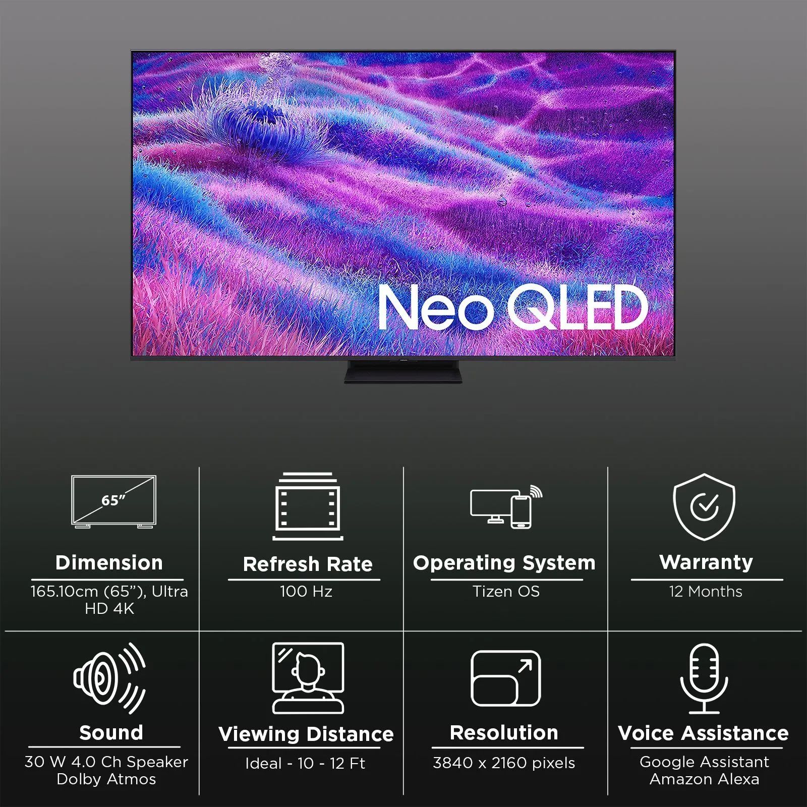 SAMSUNG QN80F 165 cm (65 inch) Neo QLED 4K Ultra HD Smart Tizen TV with Google Voice Assistant (2025 model)_3