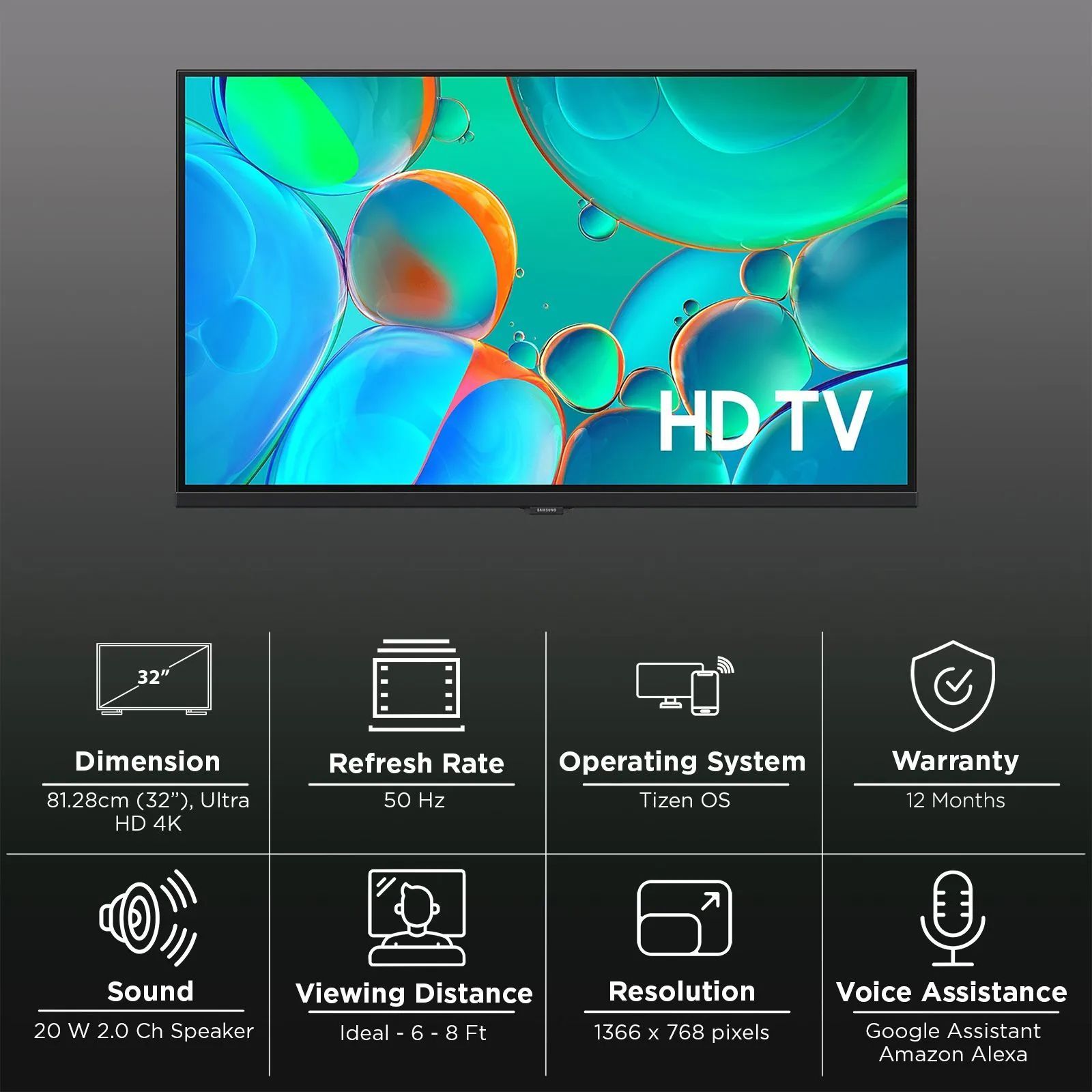 SAMSUNG H4560 80 cm (32 inch) HD LED Smart Tizen TV with Google Assistant (2025 model)_3