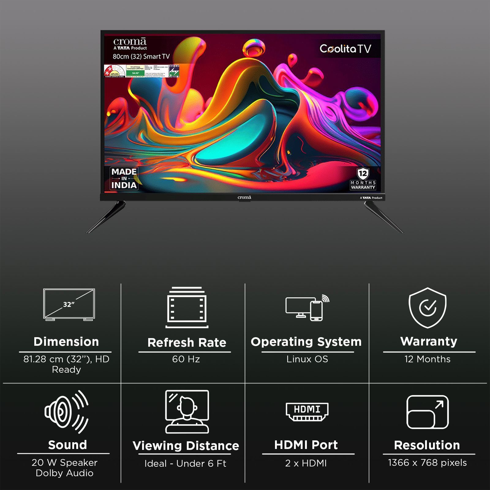 Croma 80 cm (32 inch) LED HD Ready Smart Linux TV with A+ Grade LED Panel_3
