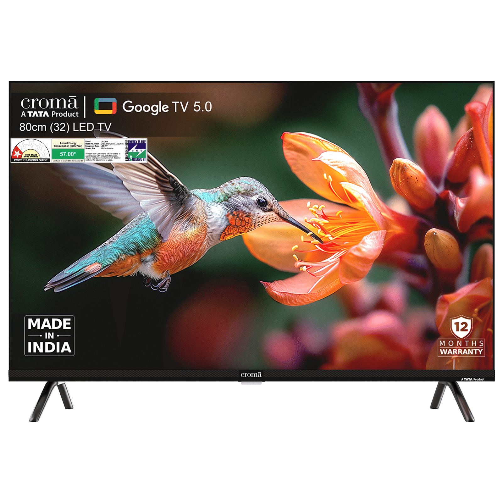 Croma 81.28 (32 inch) LED HD Ready Smart Google TV with Dolby Audio (2025 Model)_1