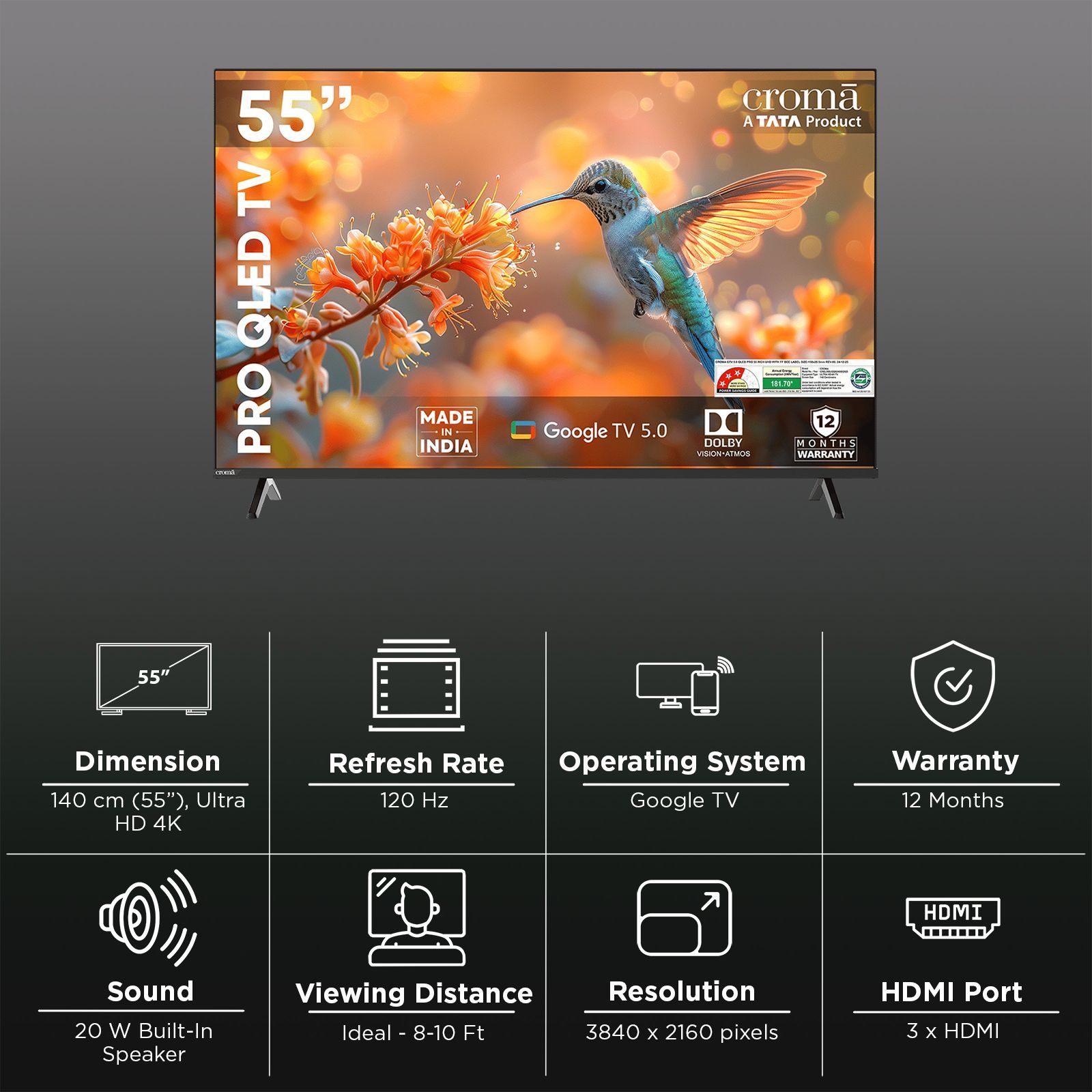 Croma Pro 140 cm (55 inch) QLED 4K Ultra HD Smart Google TV with A+ Grade Panel (2026 model)_3