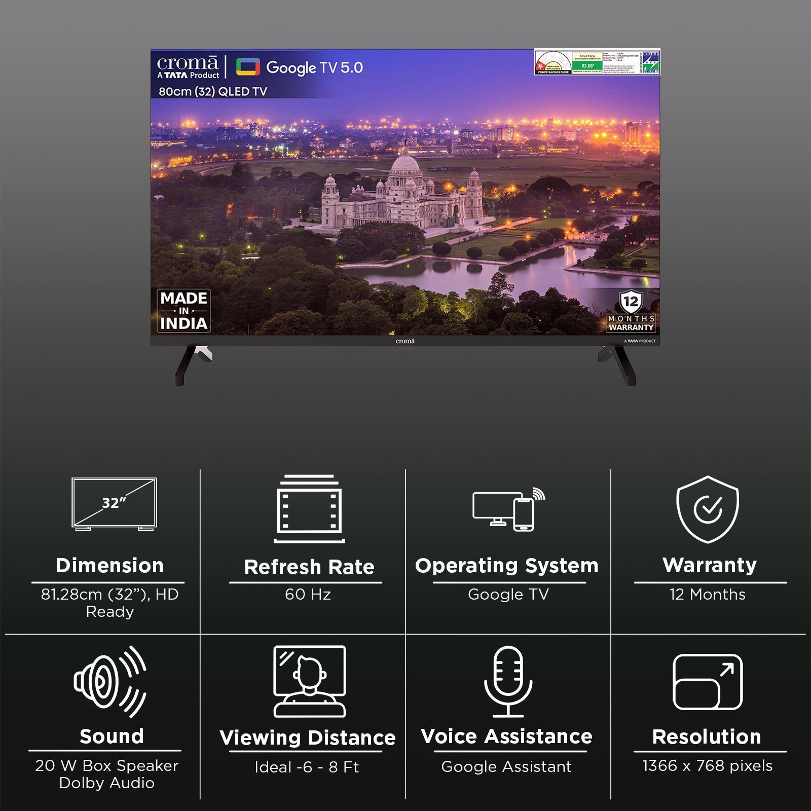 Croma 81.28 cm (32 inch) QLED Smart Google TV 5.0 with Dolby Audio (2025 model)_2