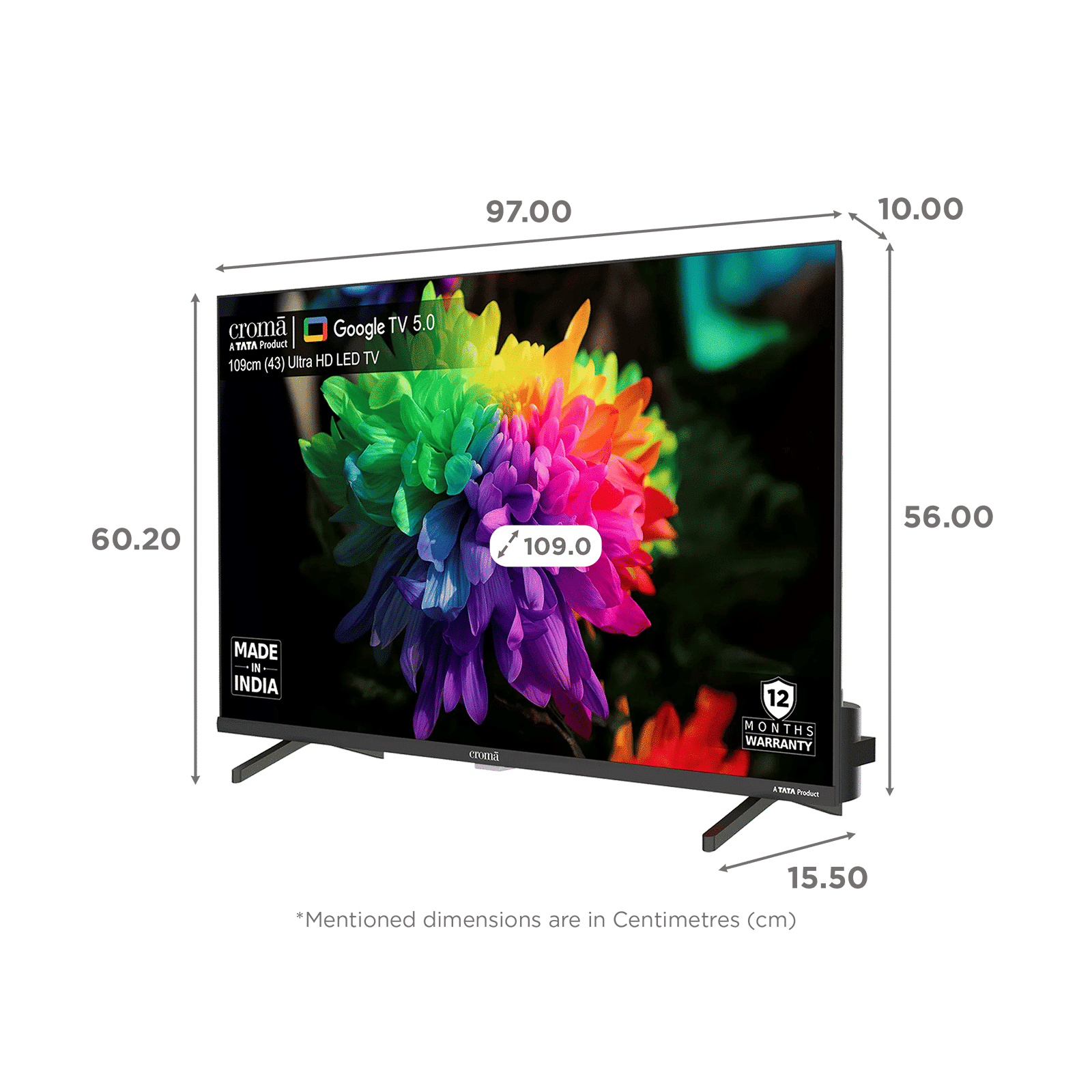 Croma 109 cm (43 inch) LED 4K Ultra HD Smart Google TV 5.0 with Dolby Audio_2