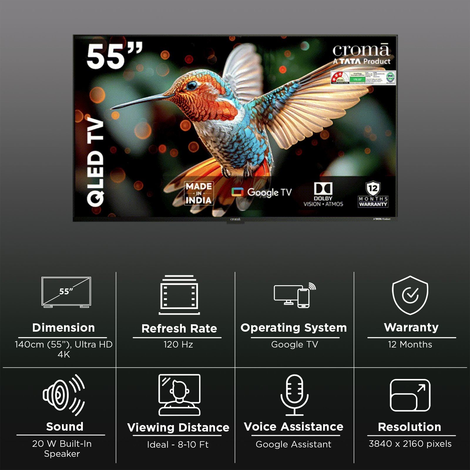 Croma 140 cm (55 inch) Ultra HD QLED Google TV 5.0 with Dolby Vision Atmos_2