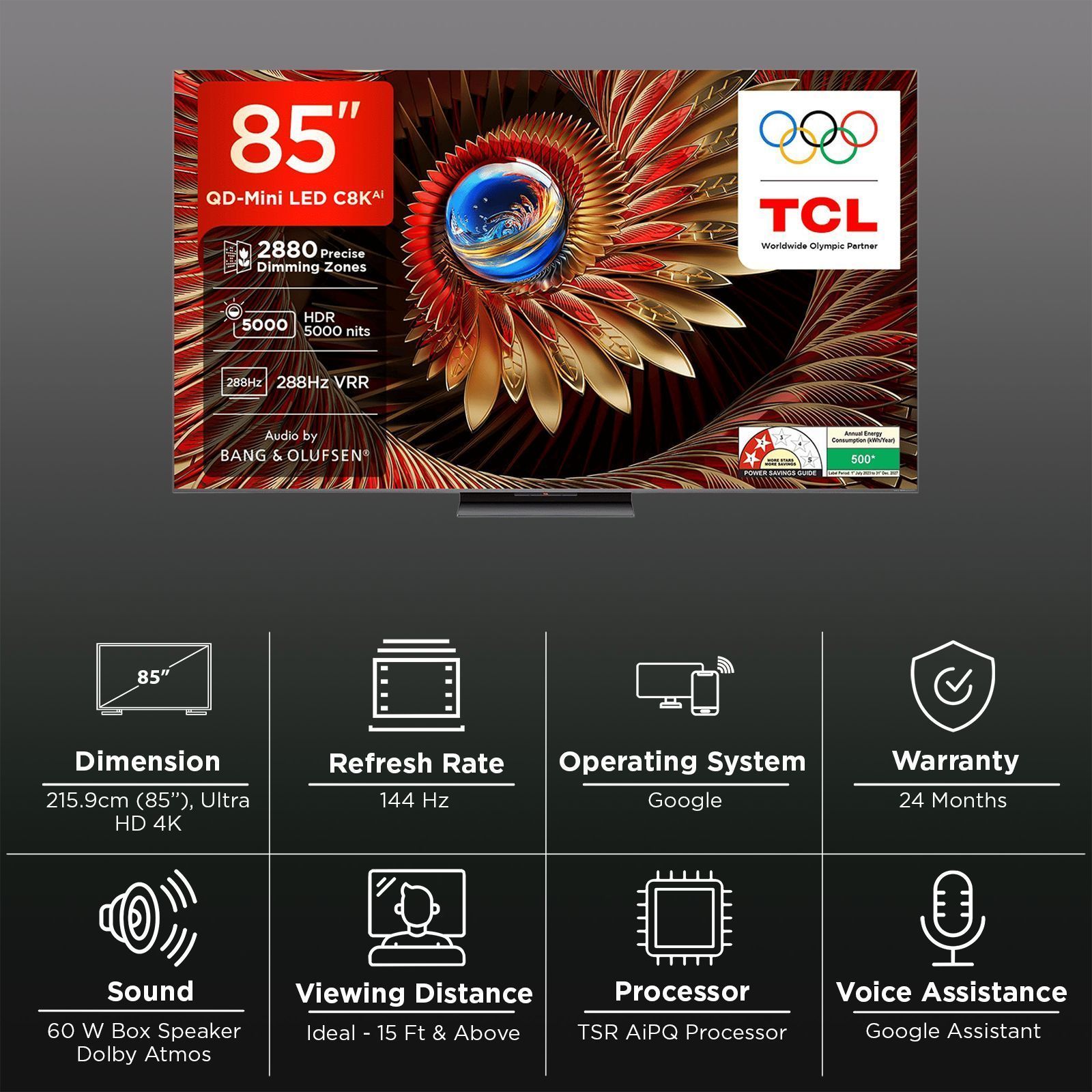 TCL C8K 215.9 cm (85 inch) QLED MiniLED 4K Ultra HD Smart Google TV with Built-in Google Assistant (2025 model)_3