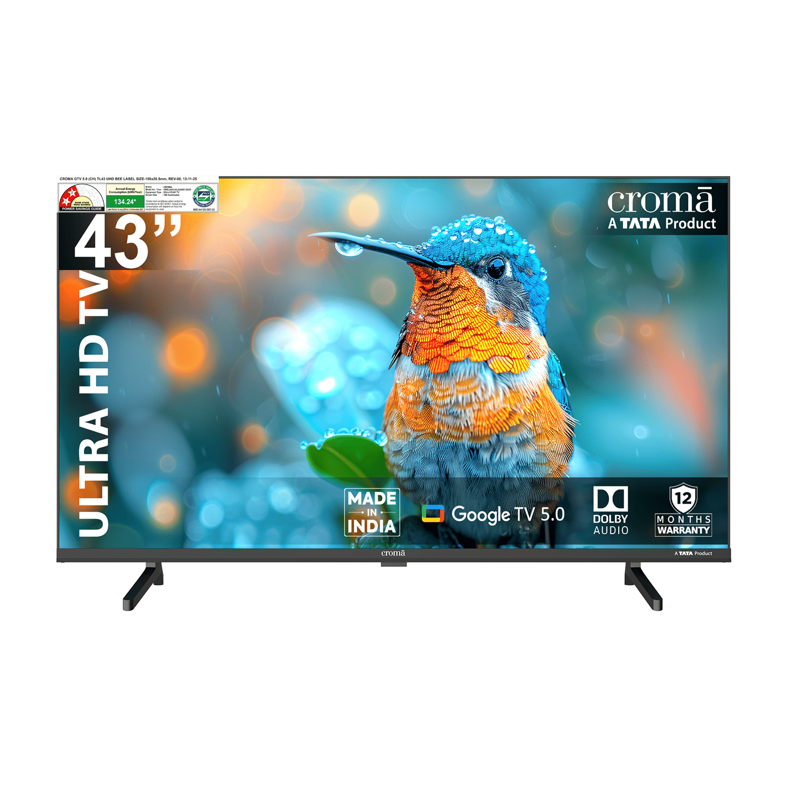 Croma 109.22 cm (43 inch) 4K Ultra HD LED Smart Google TV with Dolby Audio (2025 model)_1