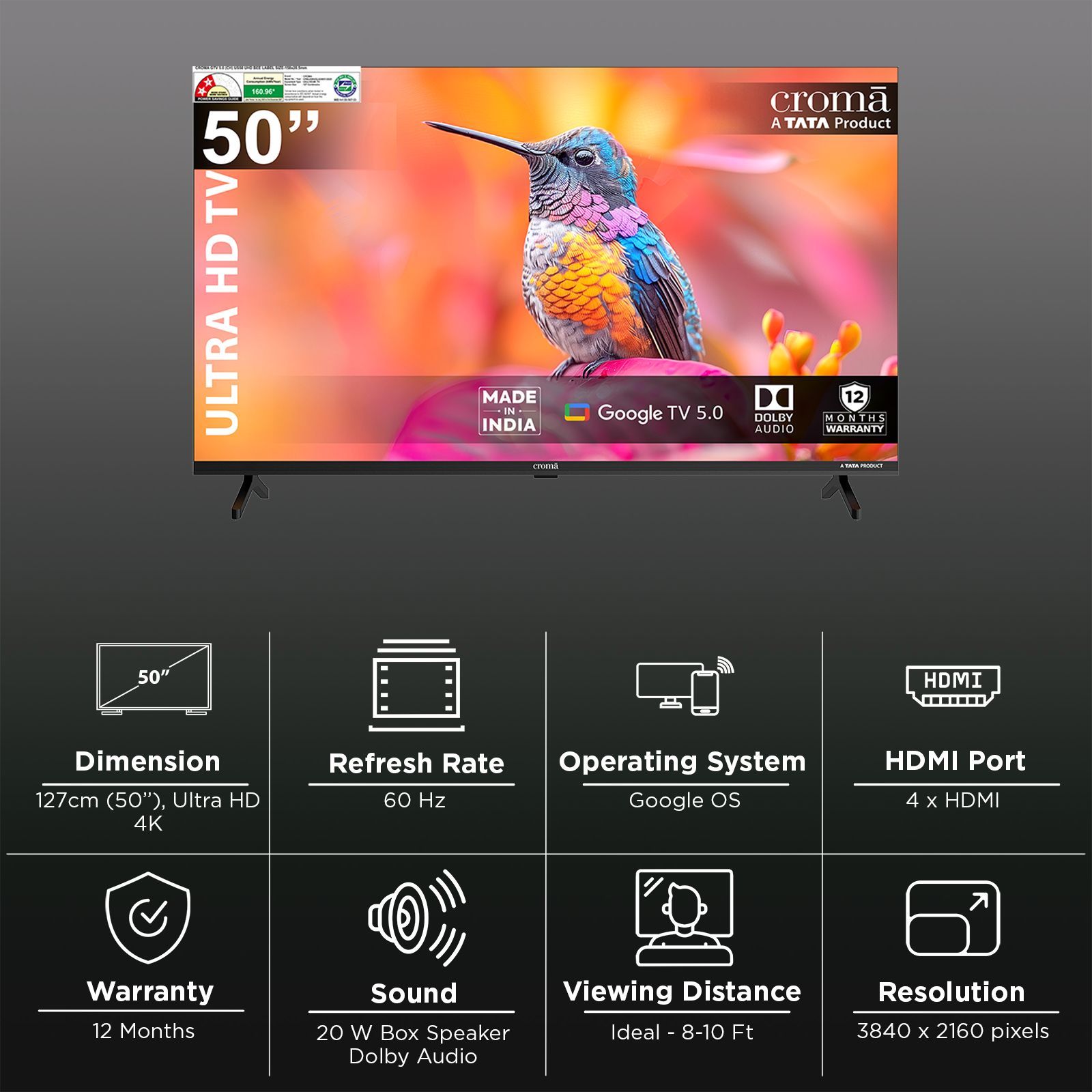 Croma 127cm (50 inch) 4K Ultra HD LED Smart Google TV 5.0 with Dolby Audio_3
