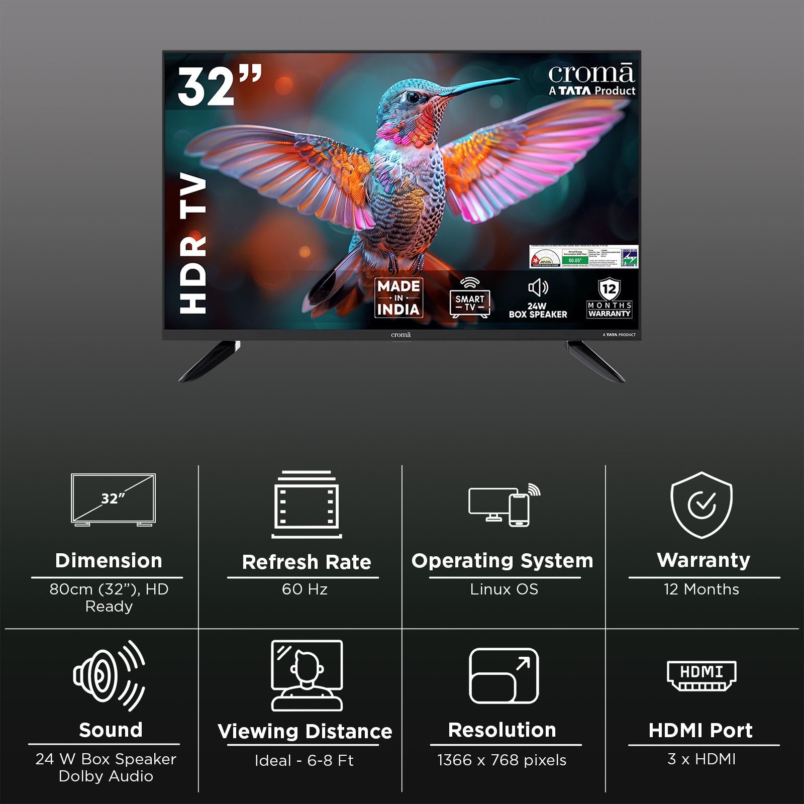 Croma 80 cm (32 inch) HD Ready LED Smart Linux TV with A+ Grade Panel (2026 model)_3