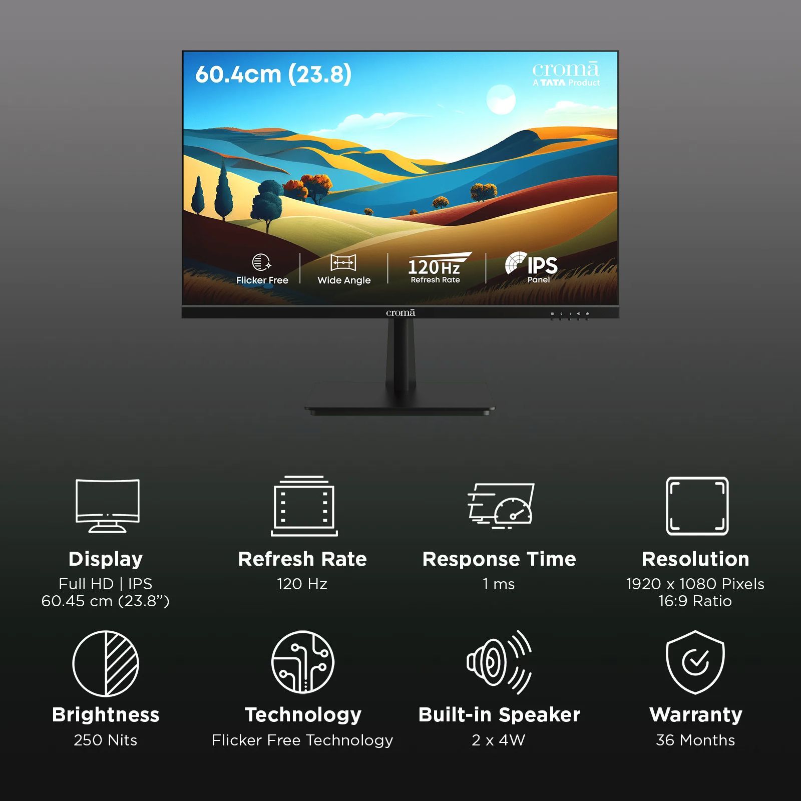 Croma 60.45 cm (23.8 inch) Full HD IPS Panel Borderless Monitor with ELED Backlight Croma 60.45 cm (23.8 inch) Full HD IPS Panel Borderless Monitor with ELED Backlight_2