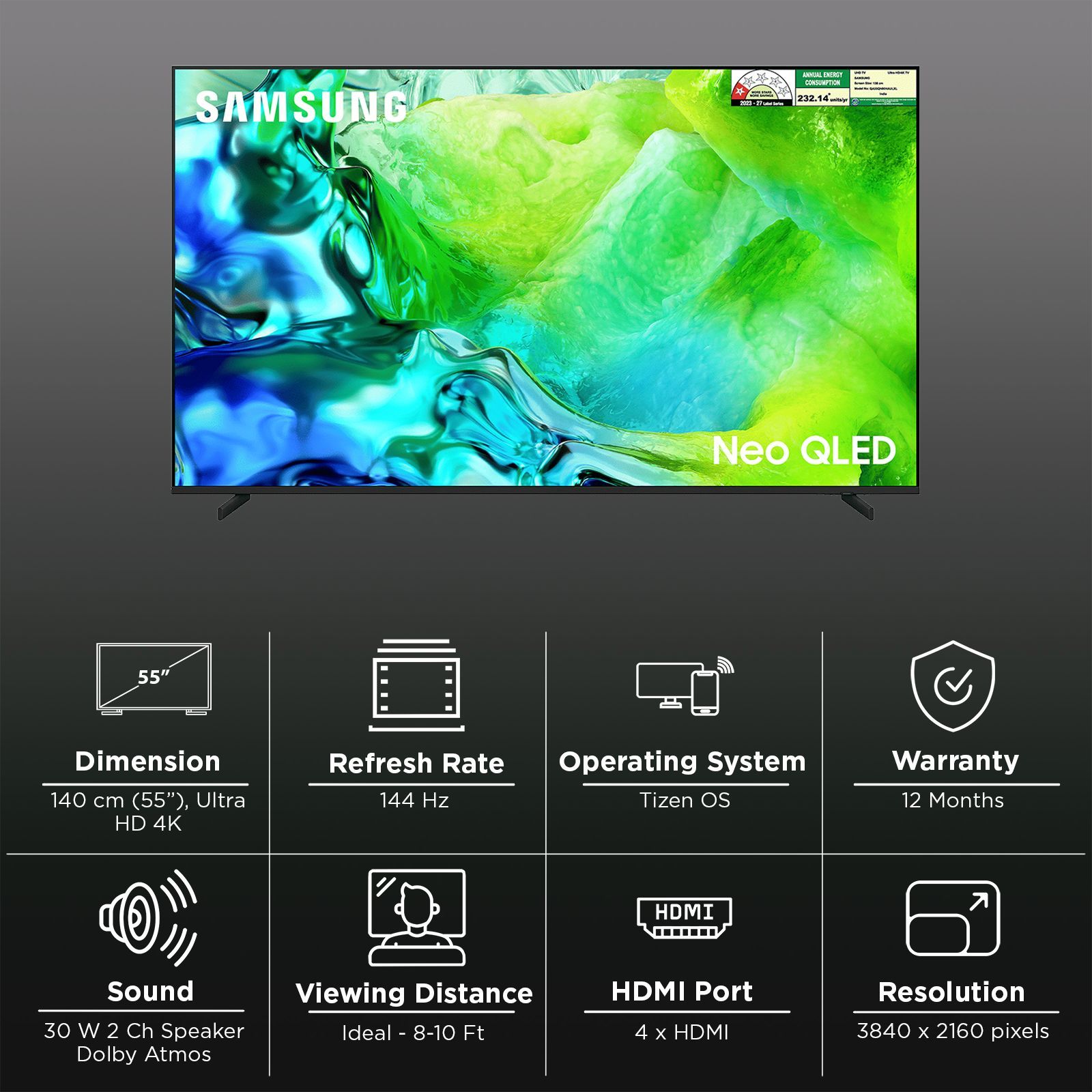 Samsung QN80H 138 cm (55 inch) 1 Star QLED 4K Ultra HD Smart Tizen TV with Samsung Vision AI Companion (2026 model) Samsung QN80H 138 cm (55 inch) 1 Star QLED 4K Ultra HD Smart Tizen TV with Samsung Vision AI Companion (2026 model)_3