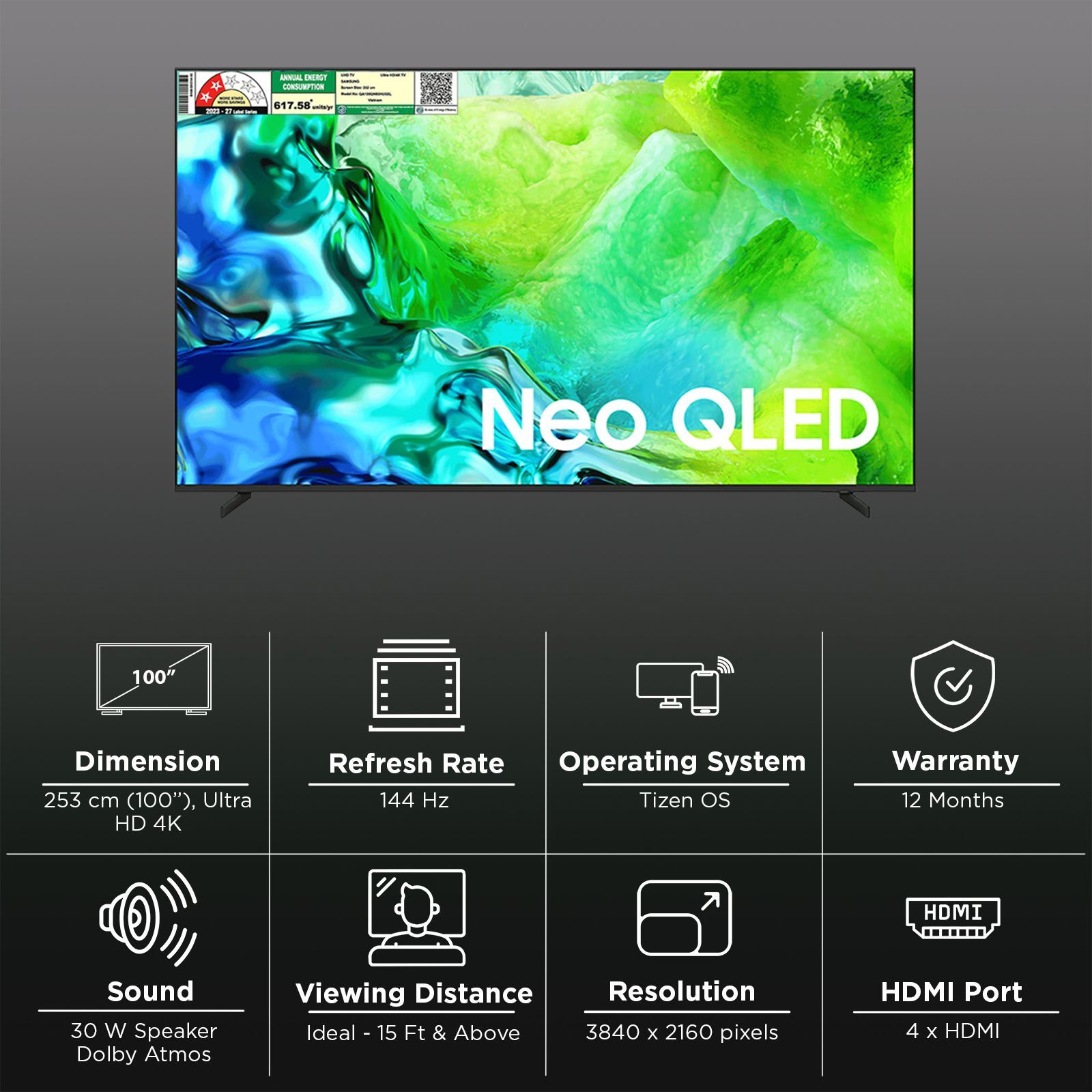 SAMSUNG QN80H 253 cm (100 inch) 2 Star Neo QLED 4K Ultra HD Smart Tizen TV with Google Voice Assistant (2026 Model) SAMSUNG QN80H 253 cm (100 inch) 2 Star Neo QLED 4K Ultra HD Smart Tizen TV with Google Voice Assistant (2026 Model)_3