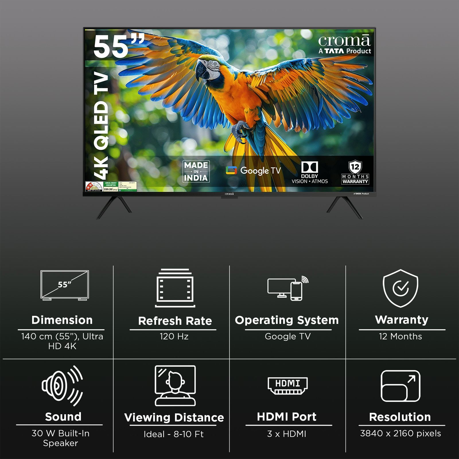Croma 140 cm (55 inch) QLED 4K Ultra HD Smart Google TV with Google Voice Assistant (2026 Model)_3