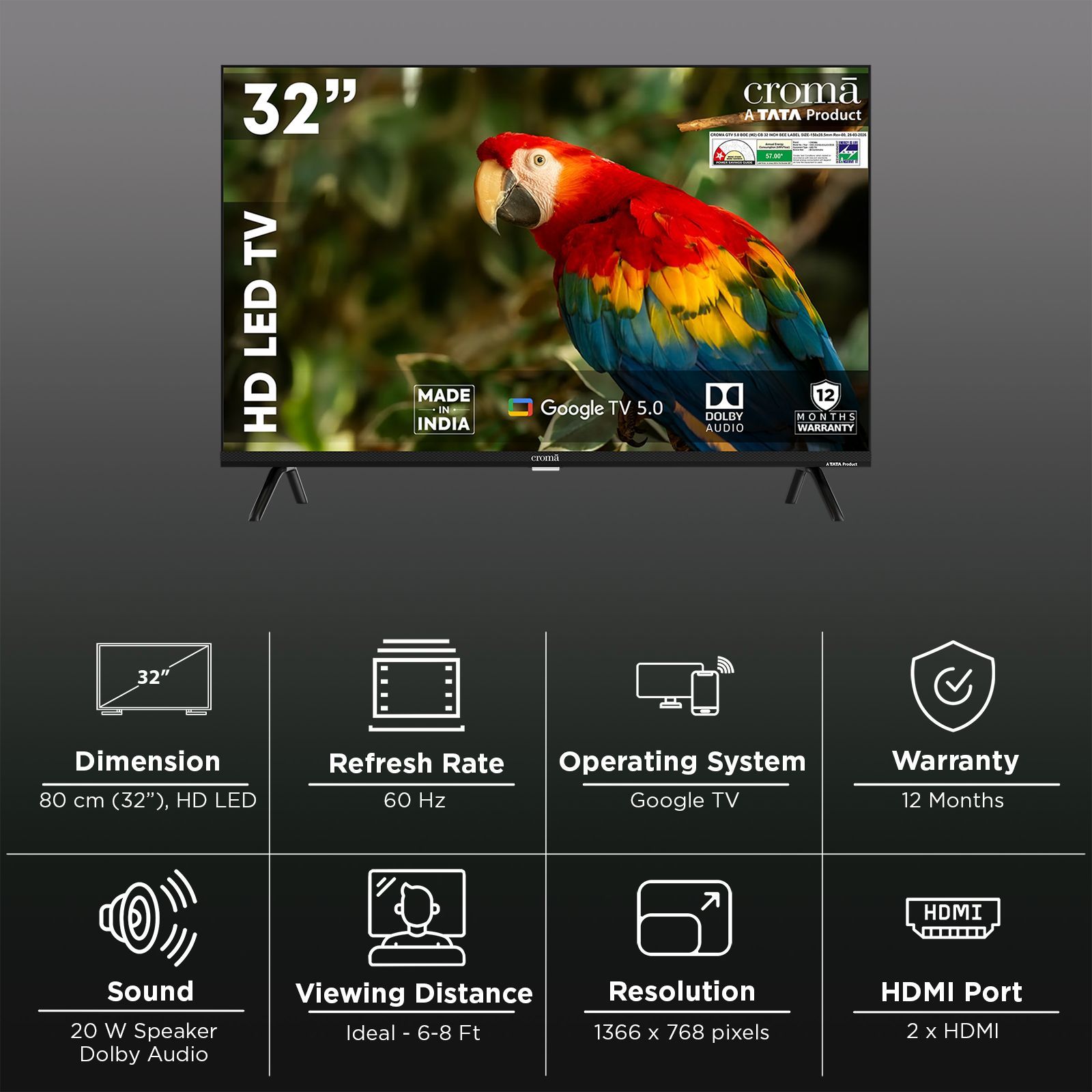 Croma 80cm (32 inch) HD LED Smart Google TV 5.0 with Dolby Audio (2026 Model) Croma 80cm (32 inch) HD LED Smart Google TV 5.0 with Dolby Audio (2026 Model)_3