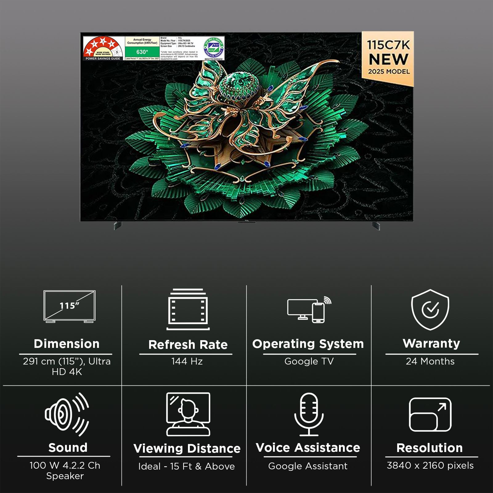 TCL C7K 291 cm (115 inch) 4 Star QD Mini-LED 4K Ultra HD Smart Google TV with Google Voice Assistant (2025 Model) TCL C7K 291 cm (115 inch) 4 Star QD Mini-LED 4K Ultra HD Smart Google TV with Google Voice Assistant (2025 Model)_3