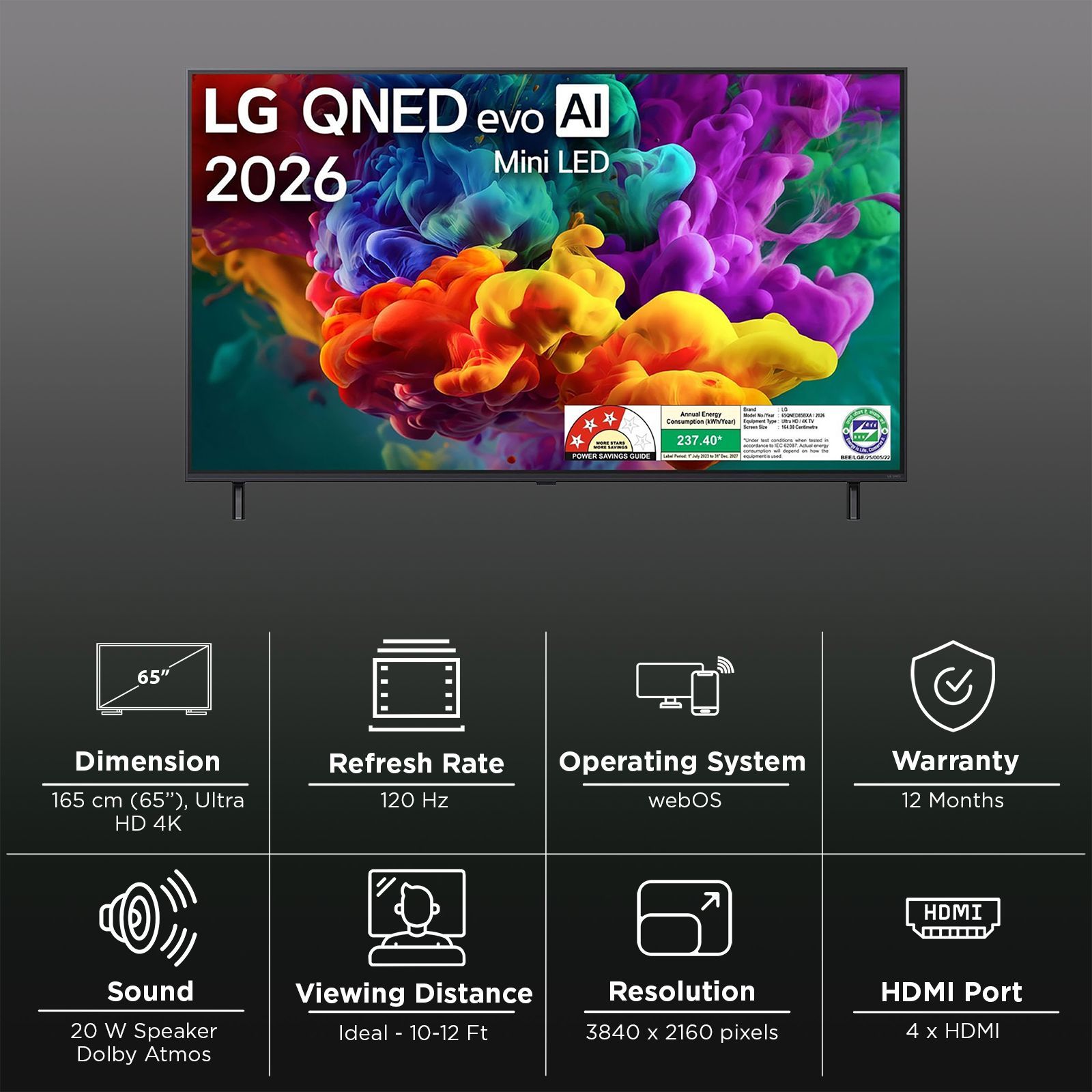 LG evo AI 165 cm (65 inch) QNED Mini LED 4K Ultra HD Smart webOS TV with Intelligent Voice Recognition (2026 model)_3