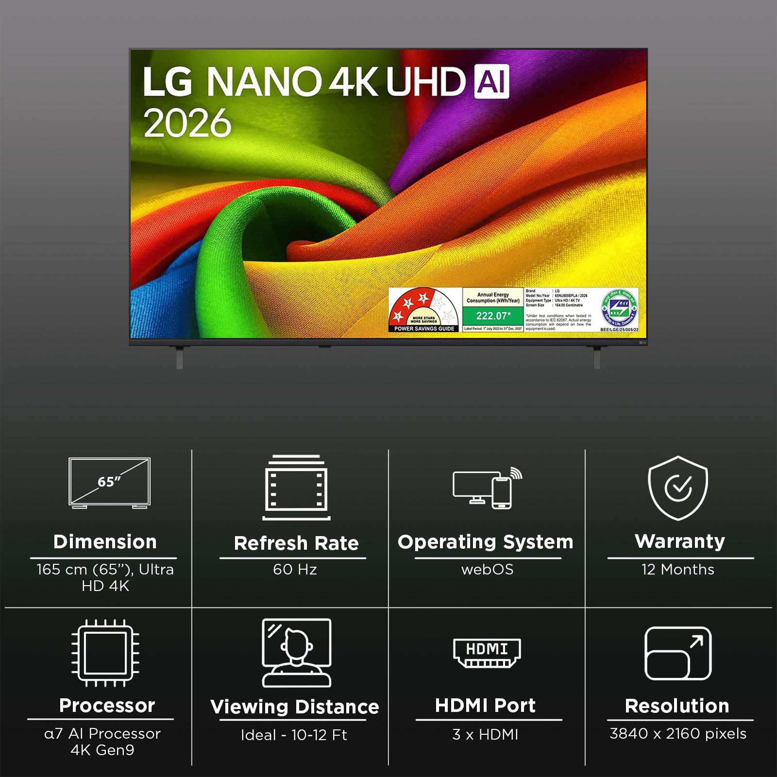 LG NanoCell AI NU885 165 cm (65 inch) 3 Star 4K Ultra HD Smart webOS TV with Intelligent Voice Recognition (2026 model)_3