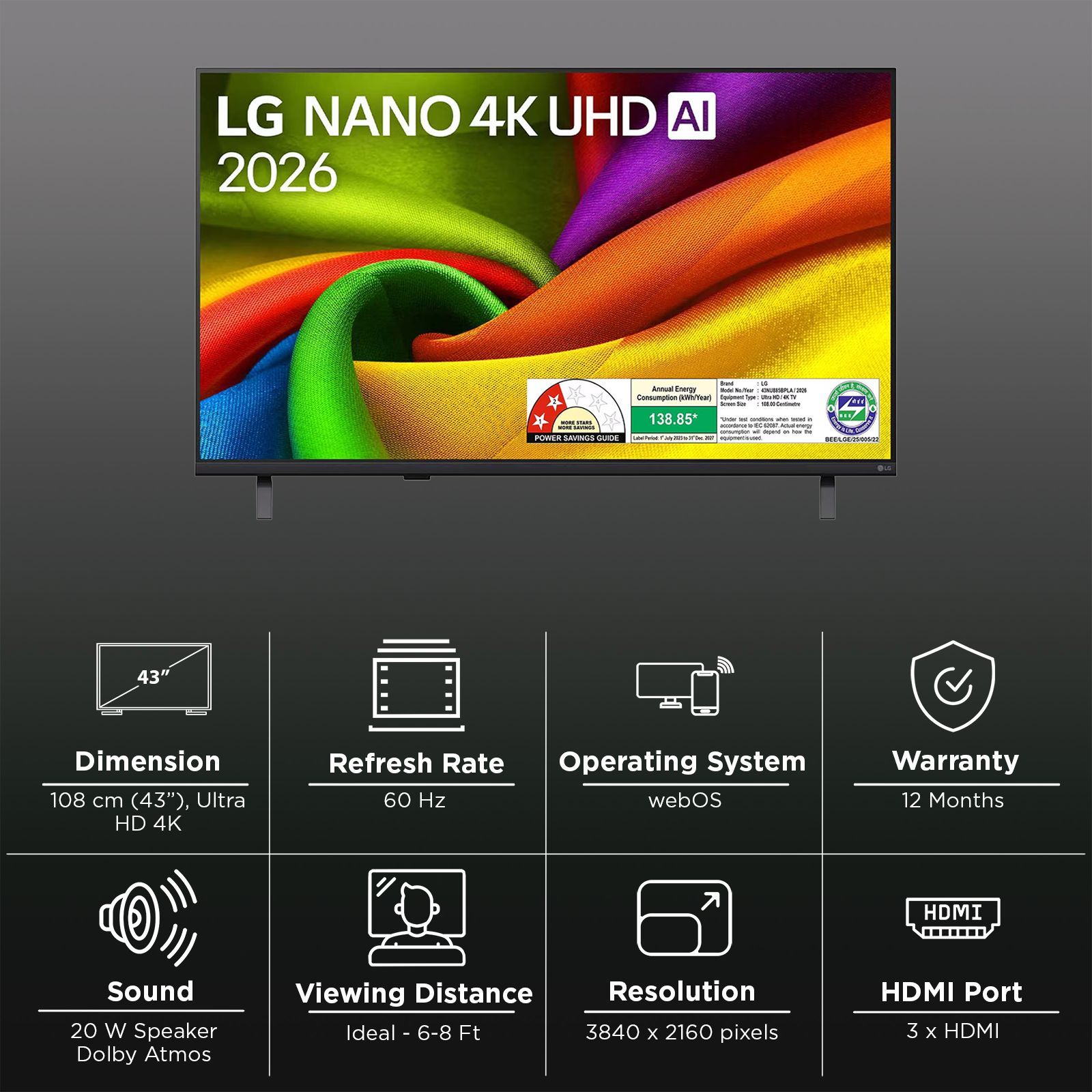 LG Nano AI 43NU885BPLA 108 cm (43 inch) 2 Star 4K Ultra HD Smart webOS 26 TV with AI Hub (2026 model) LG Nano AI 43NU885BPLA 108 cm (43 inch) 2 Star 4K Ultra HD Smart webOS 26 TV with AI Hub (2026 model)_3
