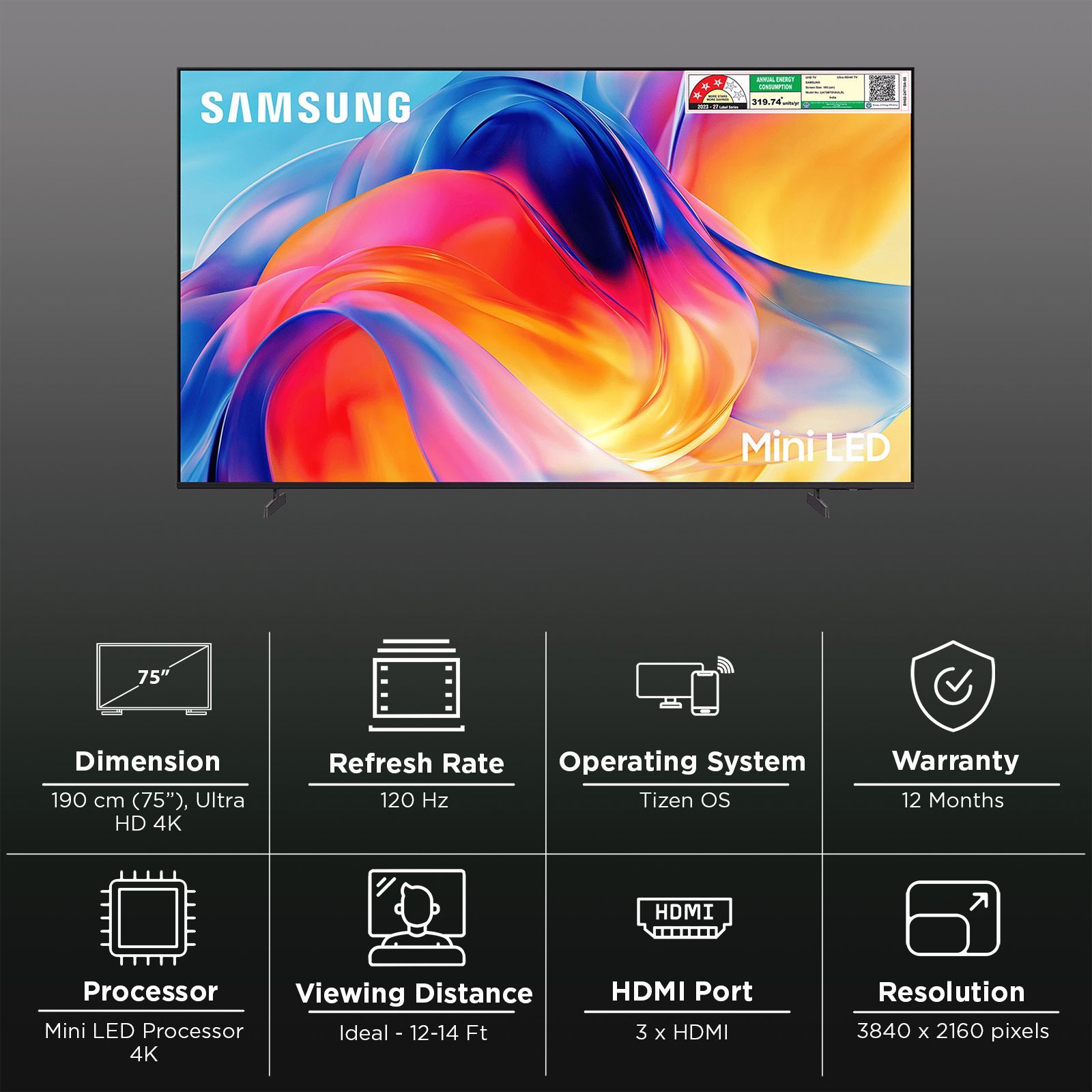 SAMSUNG M70H 190 cm (75 inch) 3 Star 4K Ultra HD Mini LED Smart Tizen TV with Voice Assistant (2026 Model)_3
