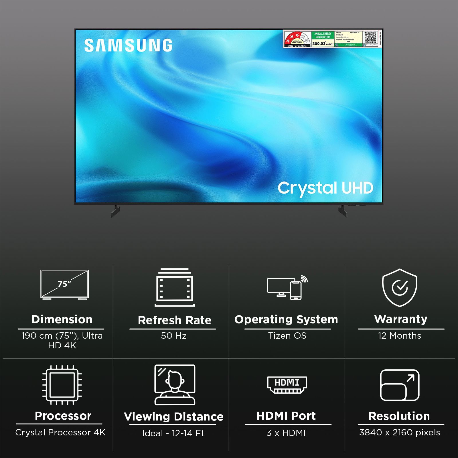 SAMSUNG U8500H 190 cm (75 inch) 3 Star 4K Ultra HD LED Smart Tizen TV with Voice Assistant (2026  Model)_3