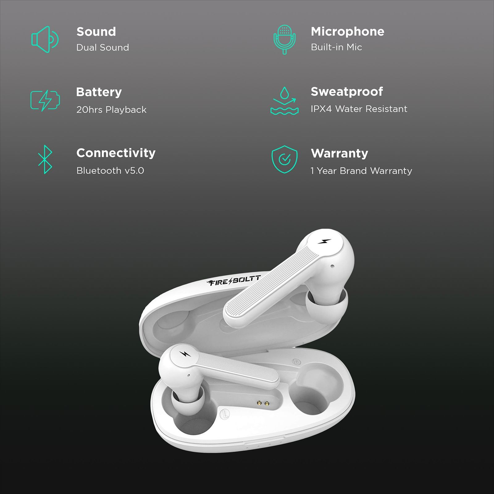 FIRE-BOLTT BE1200 In-Ear Truly Wireless Earbuds with Mic (Bluetooth 5.0, Voice Assistant Supported, White)_2