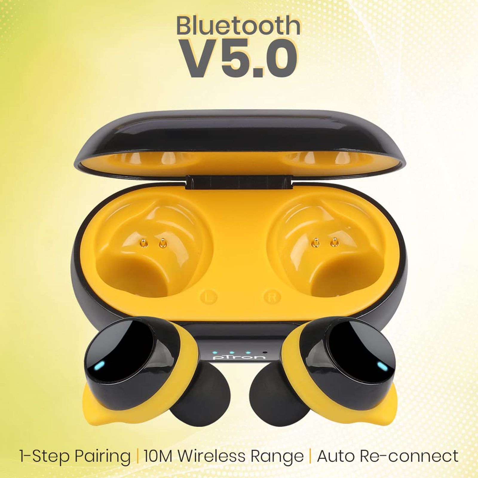 pTron Bassbuds Evo TWS Earbuds with Passive Noise Cancellation (Water Resistant, Fast Charging, Black and Yellow)_3