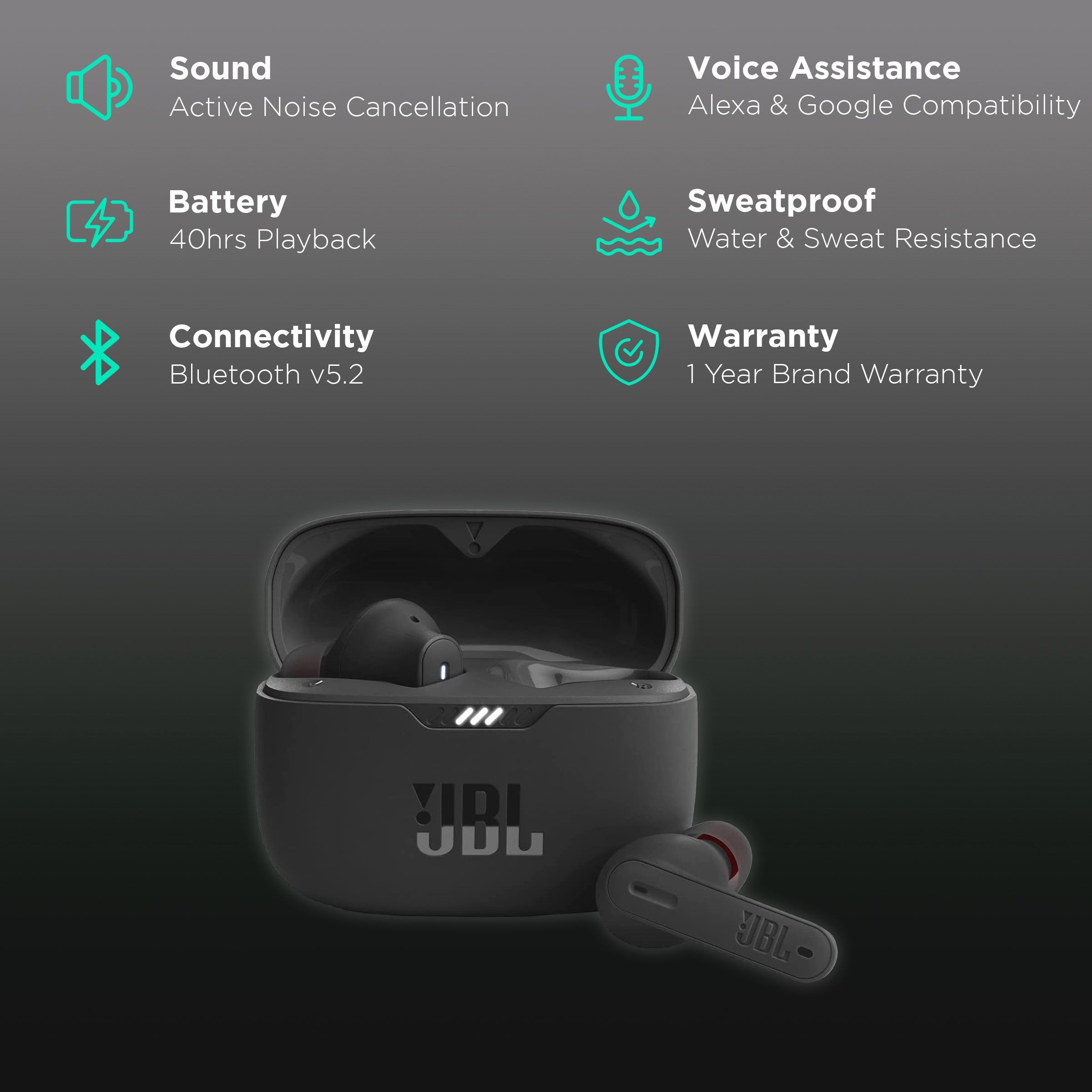 JBL Tune 230NC JBLT230NCTWSBLK TWS Earbuds with Active Noise Cancellation (Sweat & Water Resistant, 40 Hours Playback, Black)_2