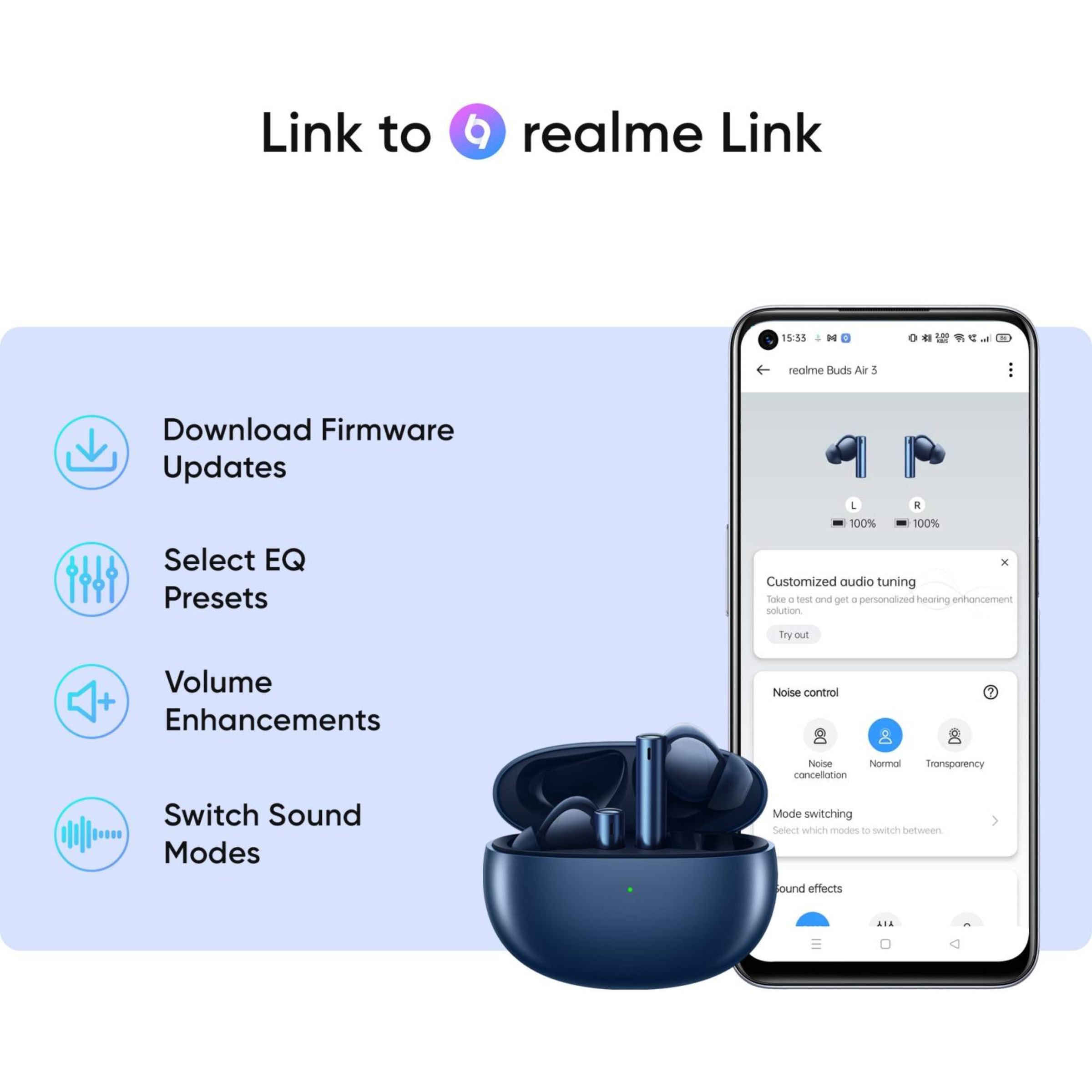 realme Buds Air 3 RMA2105 TWS Earbuds with Active Noise Cancellation (IPX5 Water Resistant, 30 Hours Playtime, Starry Blue)_12