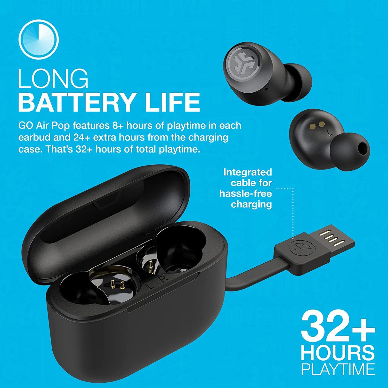 JLAB Go Air Pop IEUEBGAIRPOPRBLK12 TWS Earbuds (IPX4 Sweat & Water Resistant, 32 Hours Playback, Black)_11