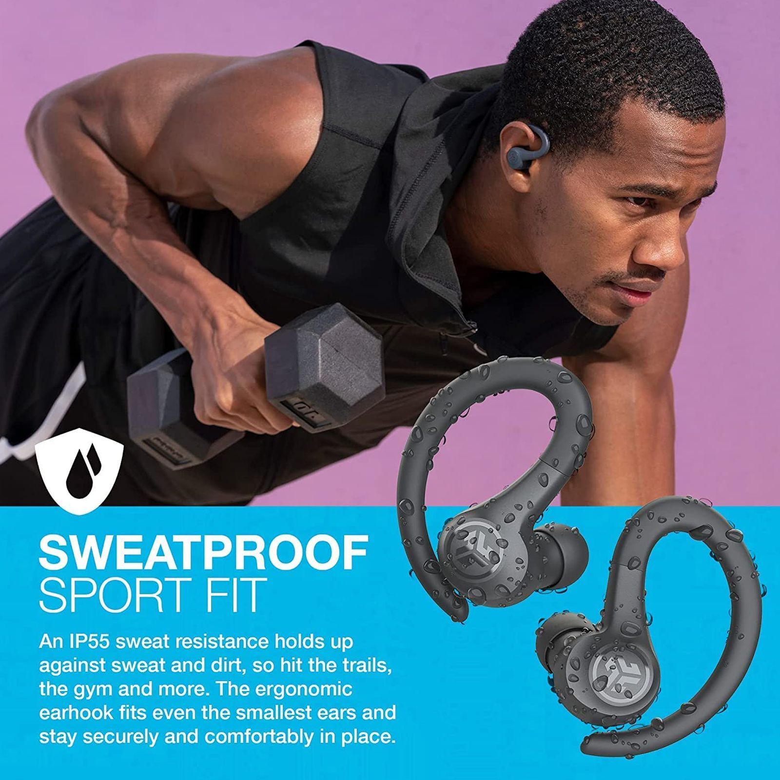 JLAB Go Air Sport IEUEBGAIRSPRTRBLK1 TWS Earbuds (IP55 Water & Sweat Resistant, 32 Hours Playback, Graphite)_11
