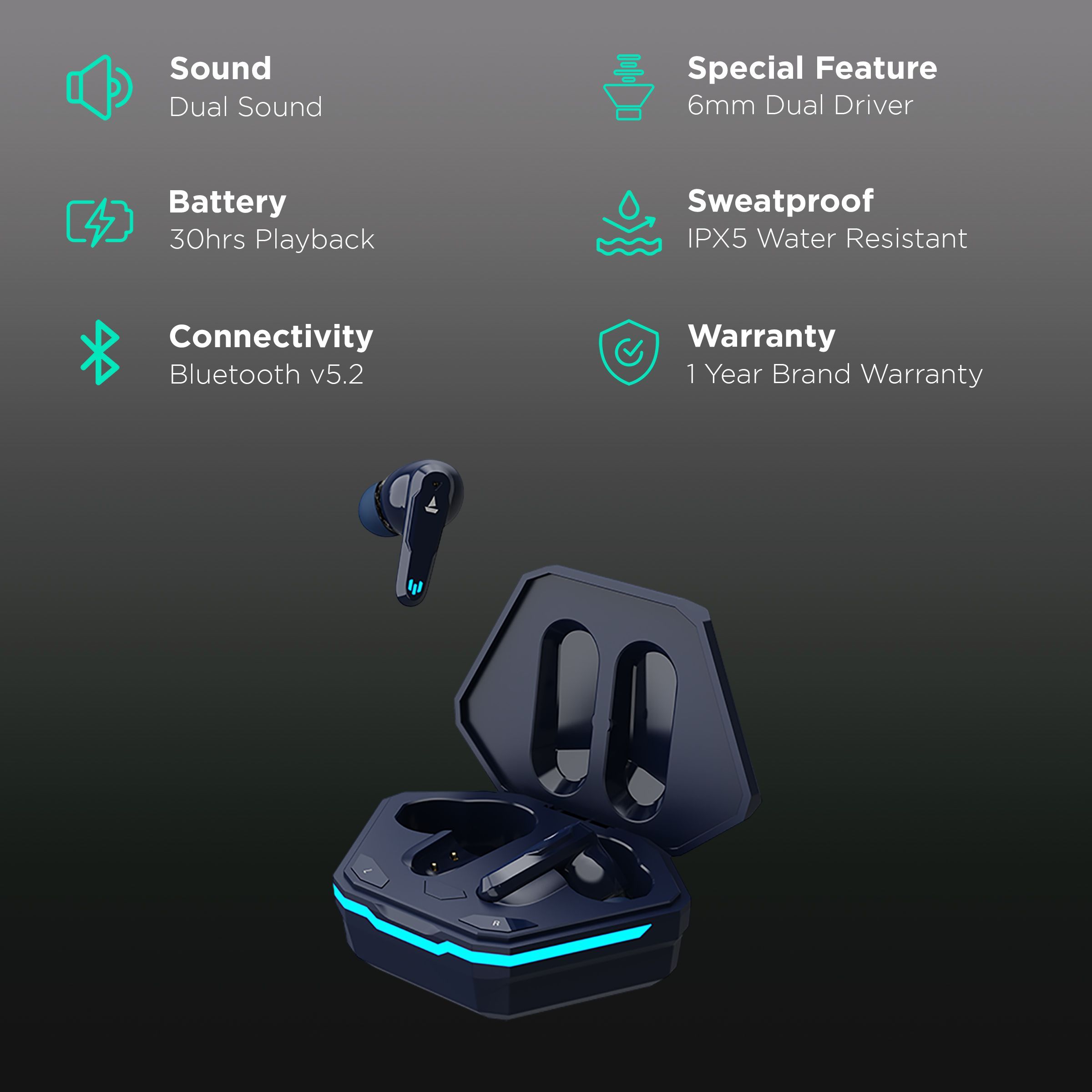 boAt Airdopes 191G TWS Earbuds (IPX5 Water Resistance, Quad Mics, Sports Blue)_2