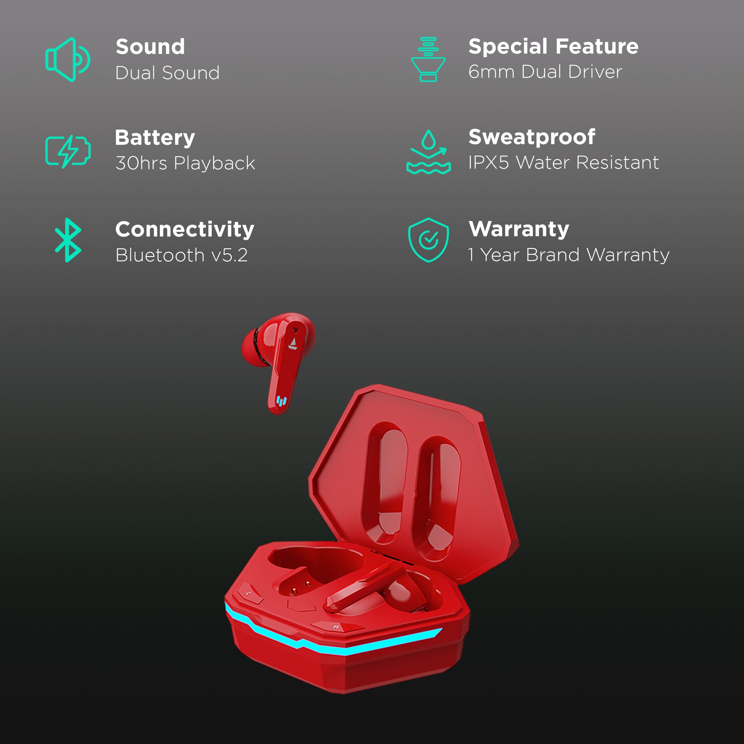 boAt Airdopes 191G TWS Earbuds (IPX5 Water Resistance, Quad Mics, Raging Red)_2