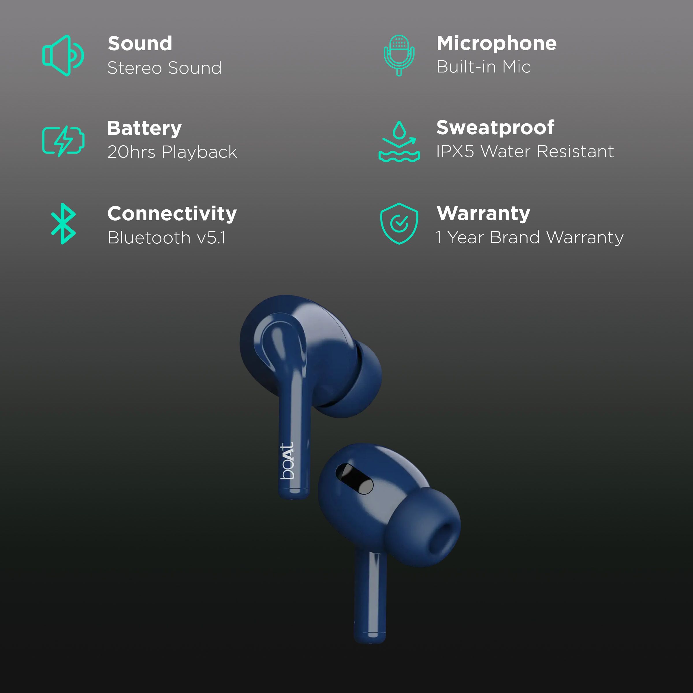 boAt Airdopes 163 TWS Earbuds (IPX5 Water Resistant, IWP Technology, Bold Blue)_2