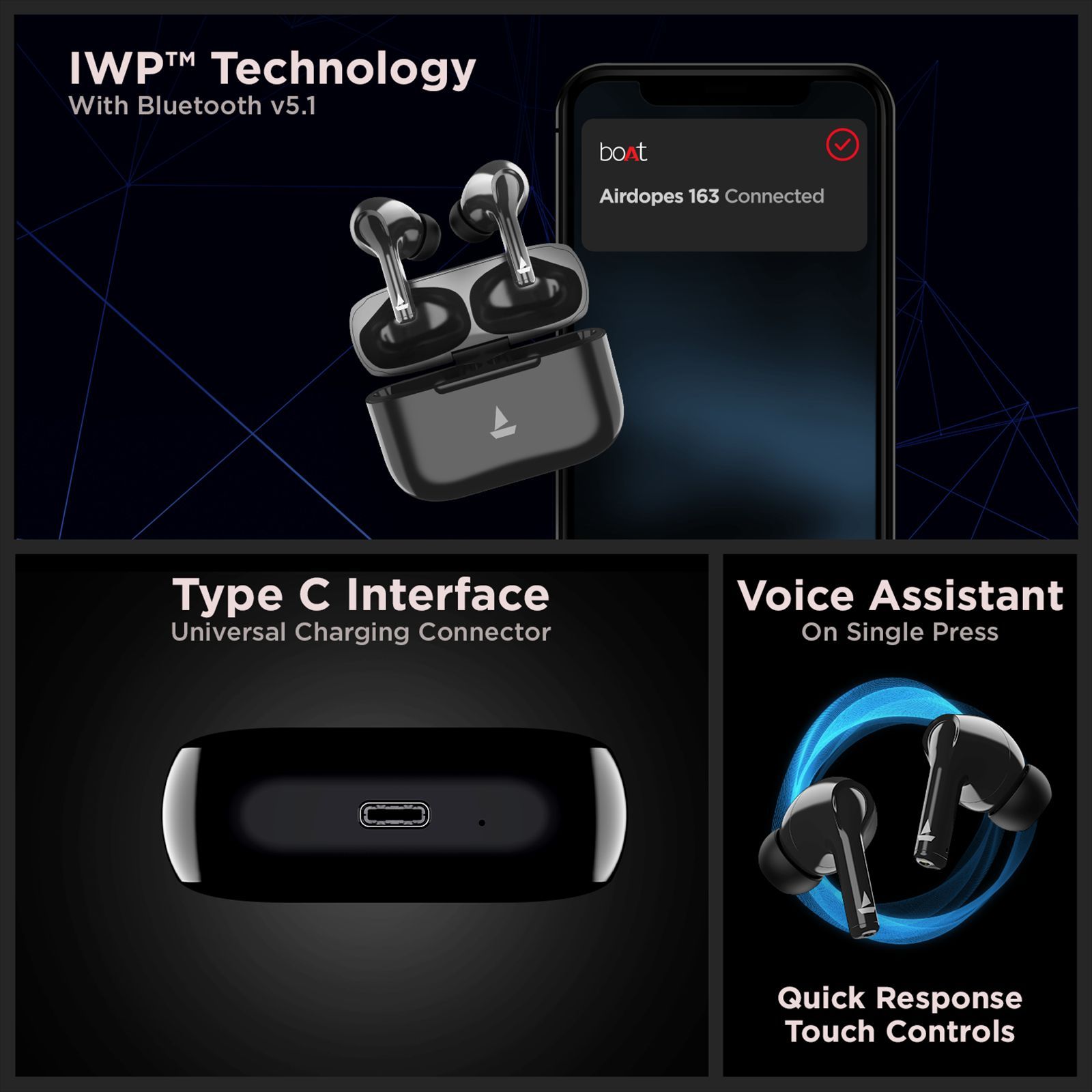 boAt Airdopes 163 TWS Earbuds (IPX5 Water Resistant, IWP Technology, Active Black)_7
