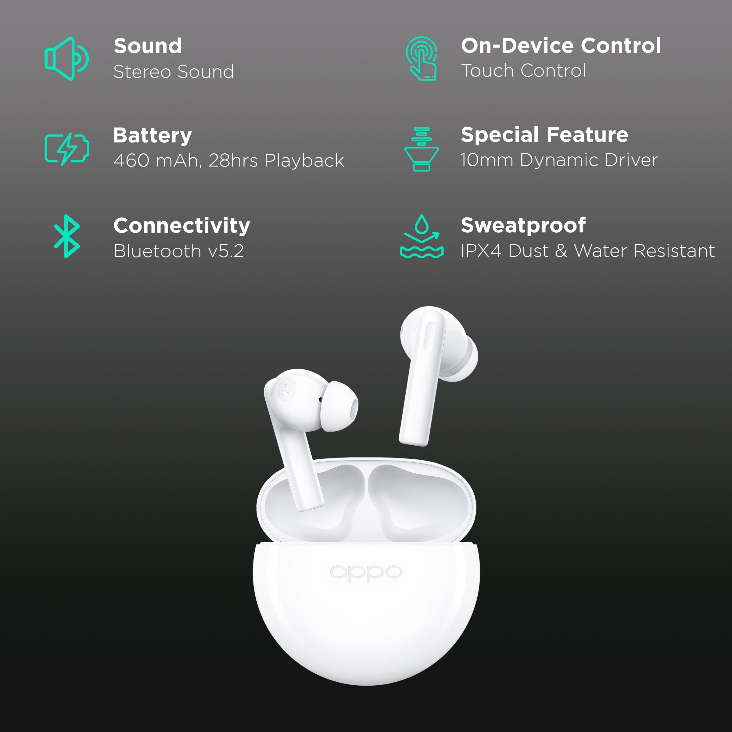 oppo Enco Air2i ETE41 TWS Earbuds with AI Noise Cancellation (IPX4 Dust & Water Resistant, 28 Hours Playtime, White)_2
