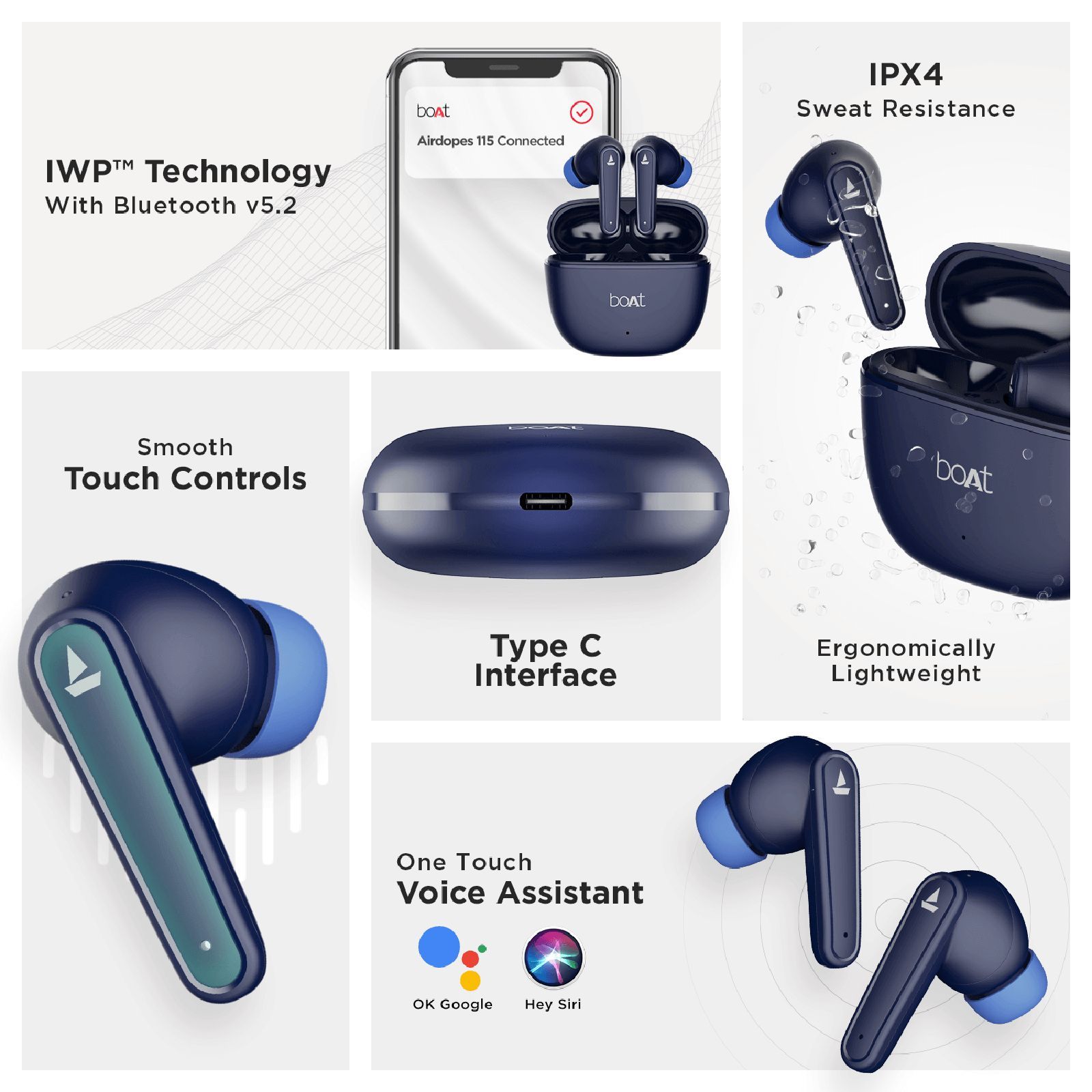 boAt Airdopes 113 TWS Earbuds (IPX4 Sweat Resistance, Beast Mode, Bold Blue)_6