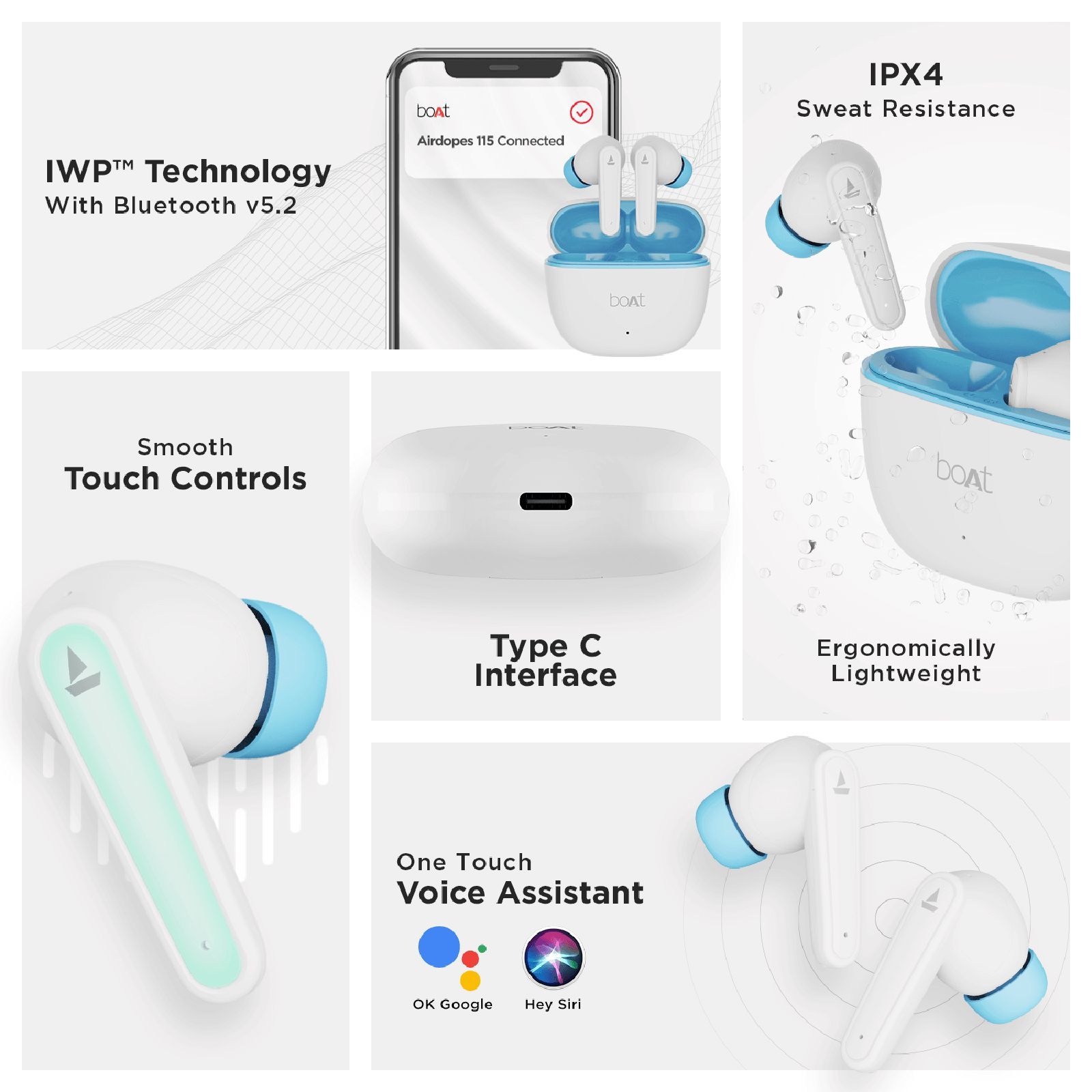 boAt Airdopes 113 TWS Earbuds (IPX4 Sweat Resistance, Beast Mode, Pearl White)_6