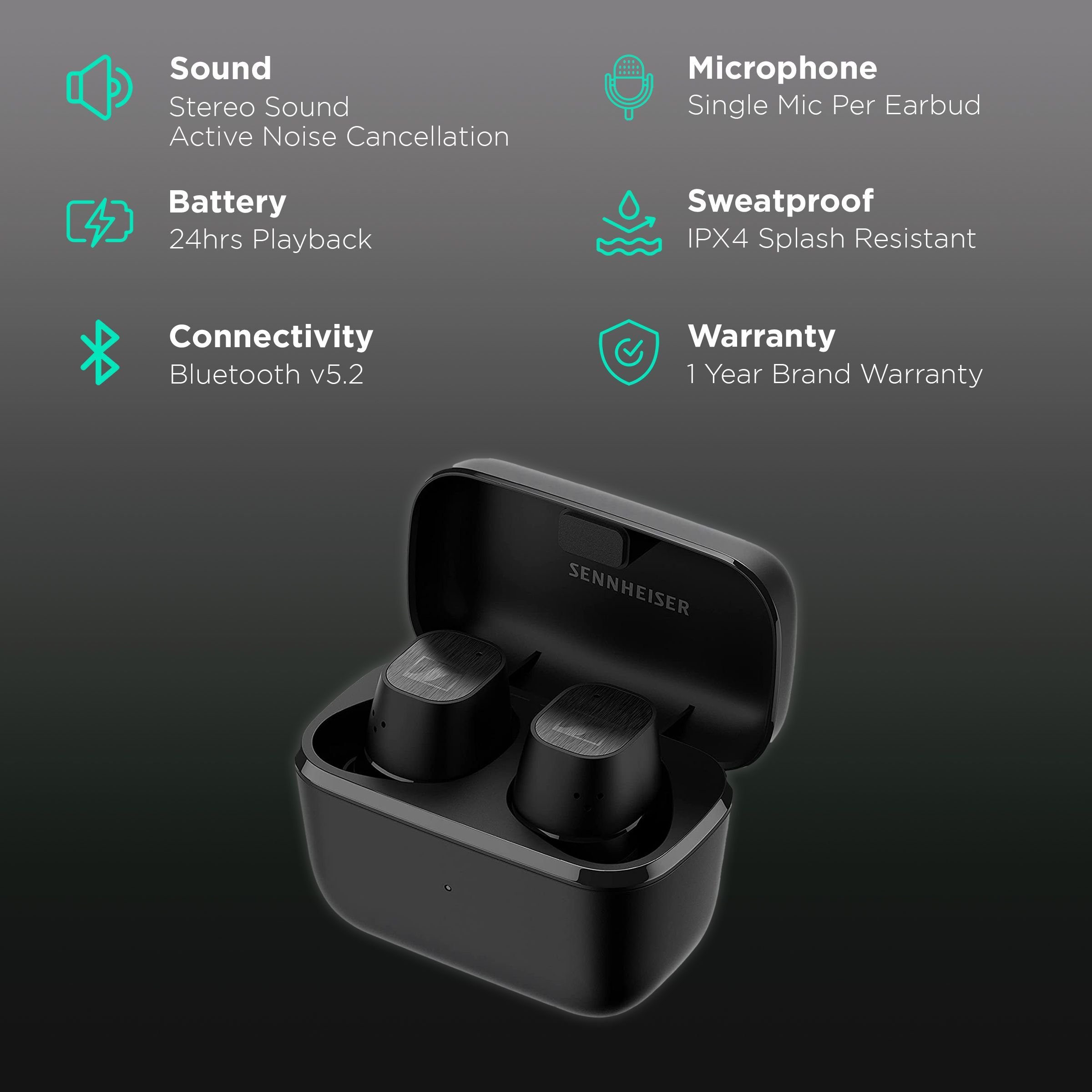 SENNHEISER CX Plus Special Edition 509247 TWS Earbuds with Active Noise Cancellation (IPX4 Splash Resistant, Upto 24 Hours Playback, Black)_2